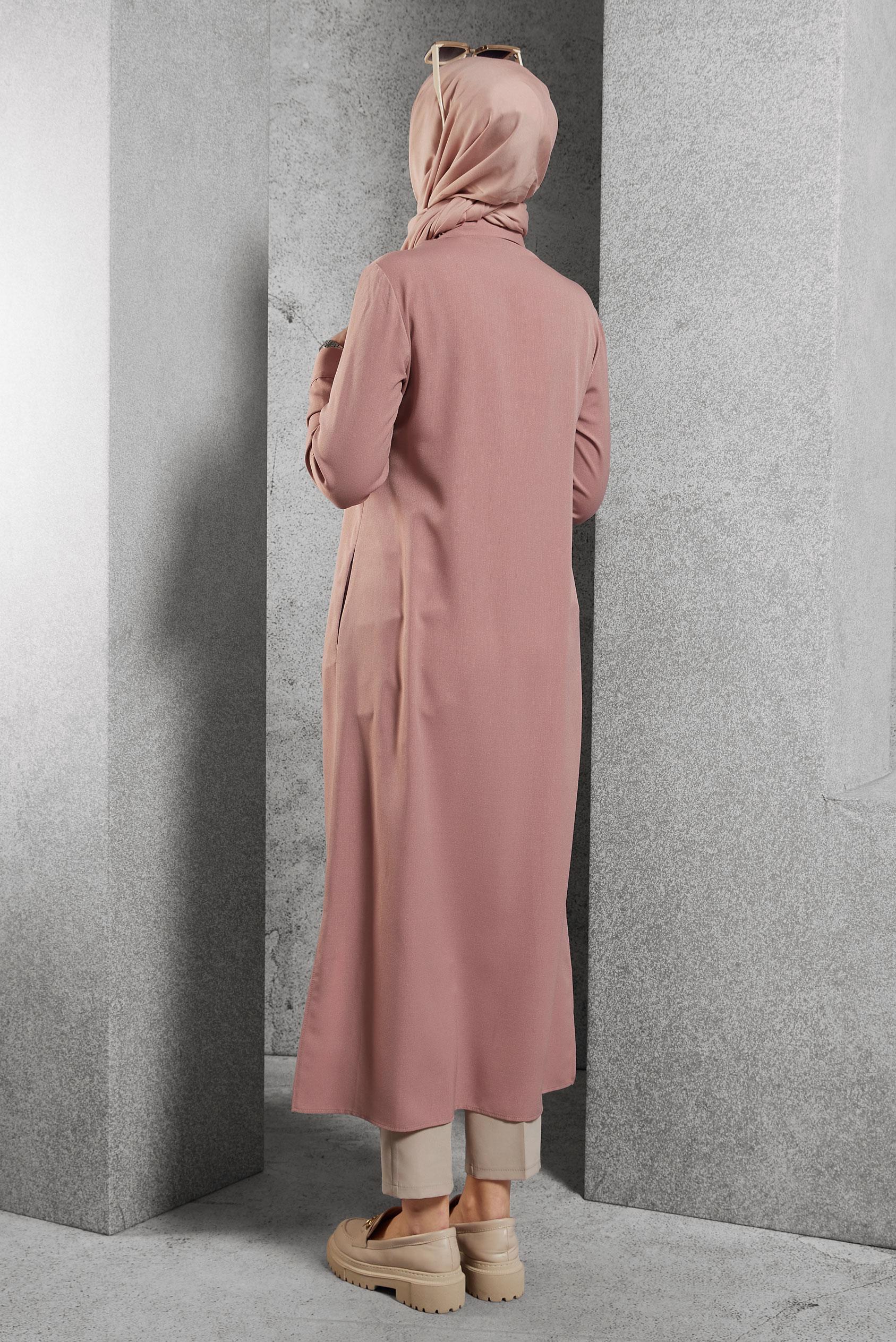 Tesettür giyim PUDRA YANLARI YIRTMAÇLI DÜĞMELİ TUNİK 4854