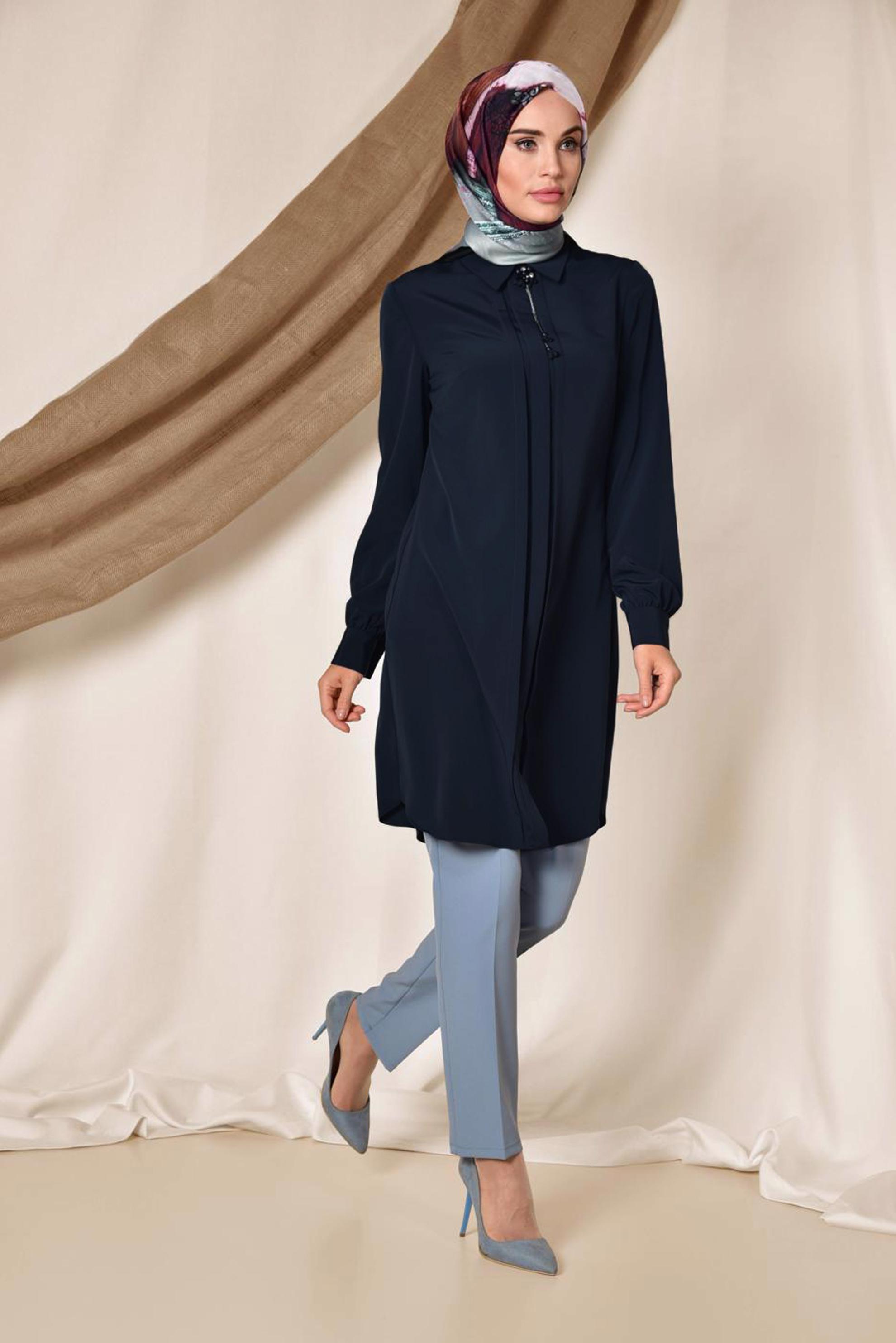 Tesettür giyim LACİVERT ARKADAN FERMUARLI TUNİK 4863