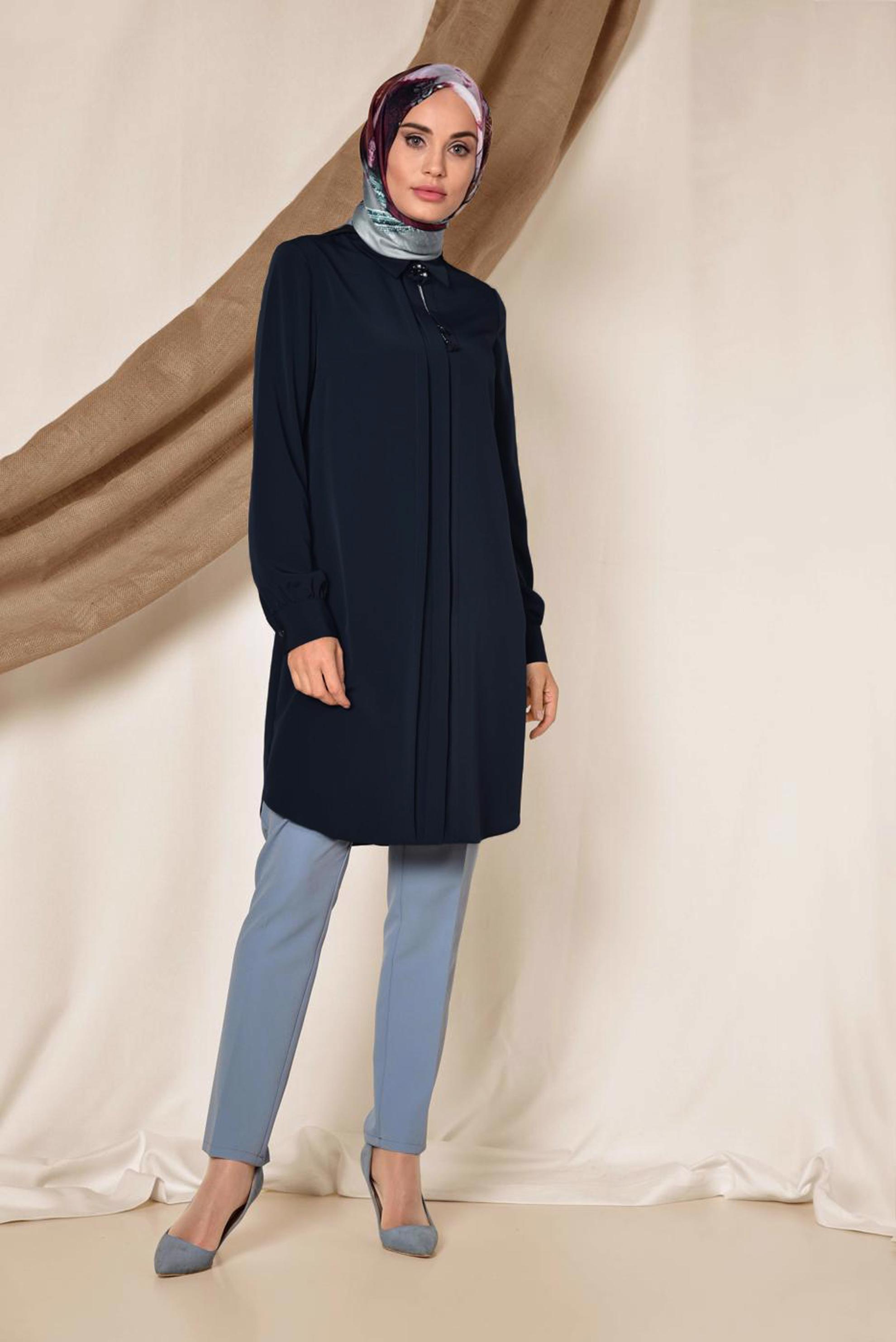 Tesettür giyim LACİVERT ARKADAN FERMUARLI TUNİK 4863
