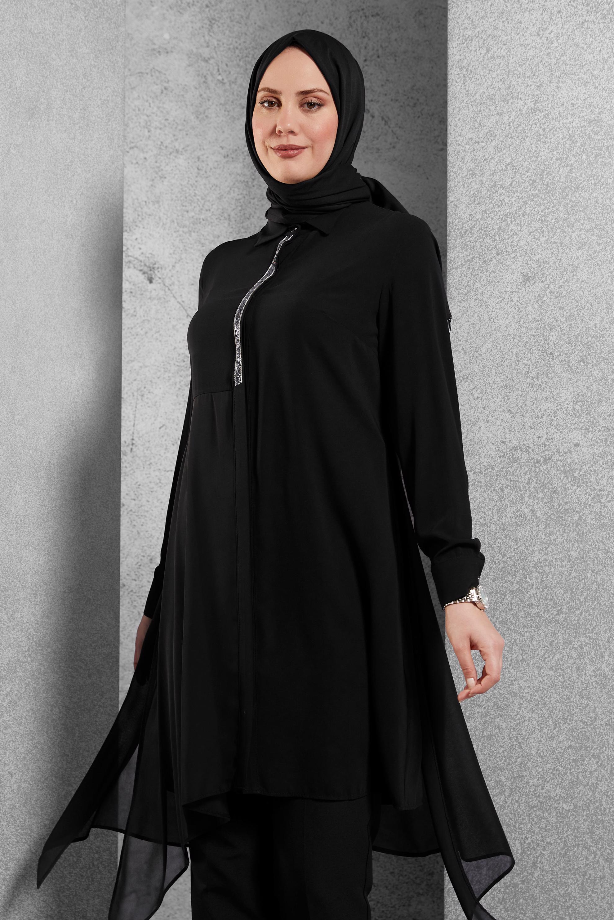 Tesettür giyim SİYAH ŞİFON KLASİK TUNİK 4883