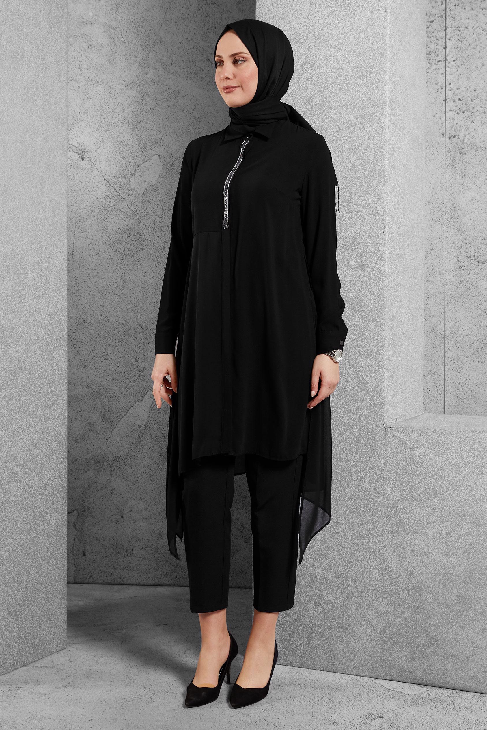 Tesettür giyim SİYAH ŞİFON KLASİK TUNİK 4883