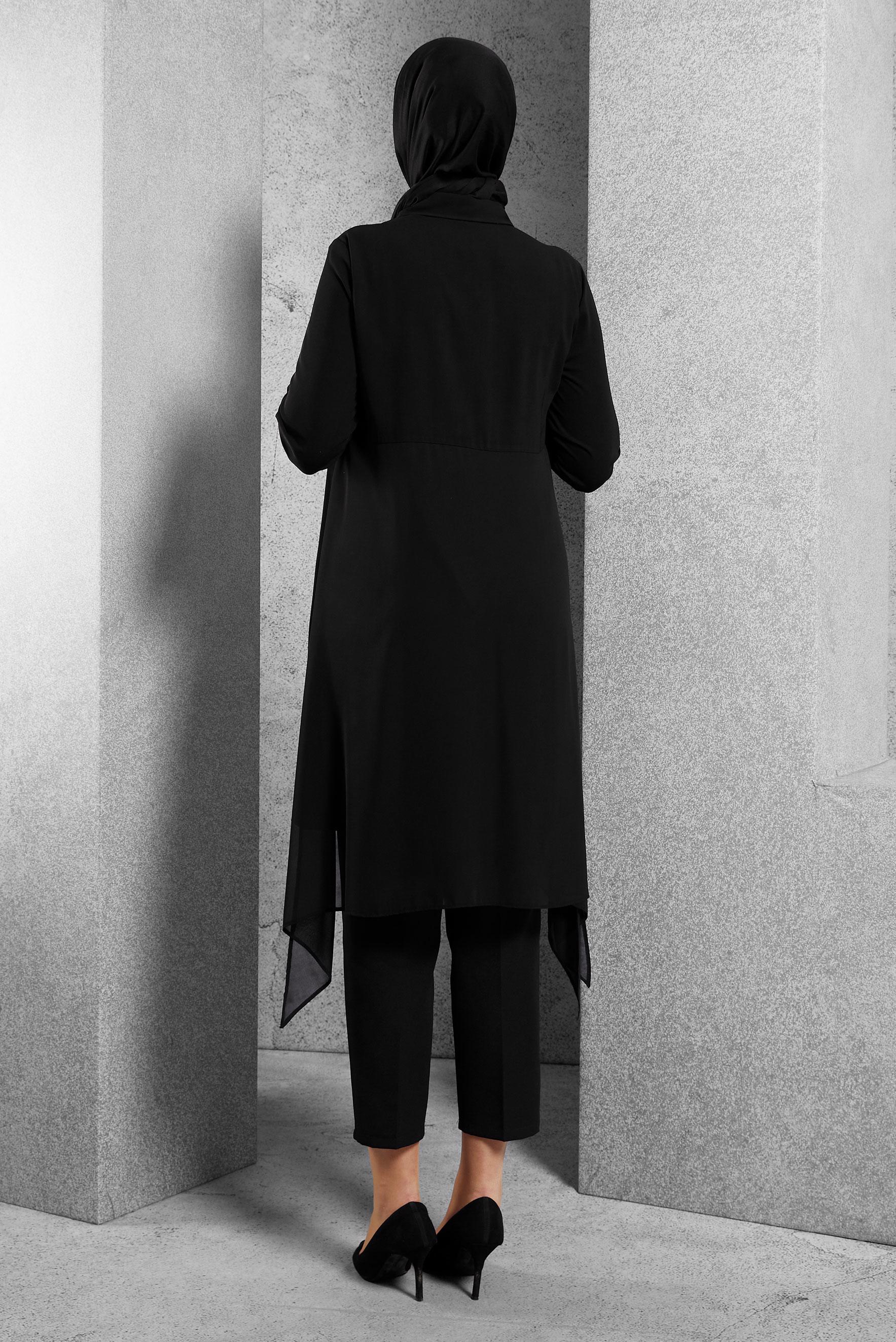 Tesettür giyim SİYAH ŞİFON KLASİK TUNİK 4883