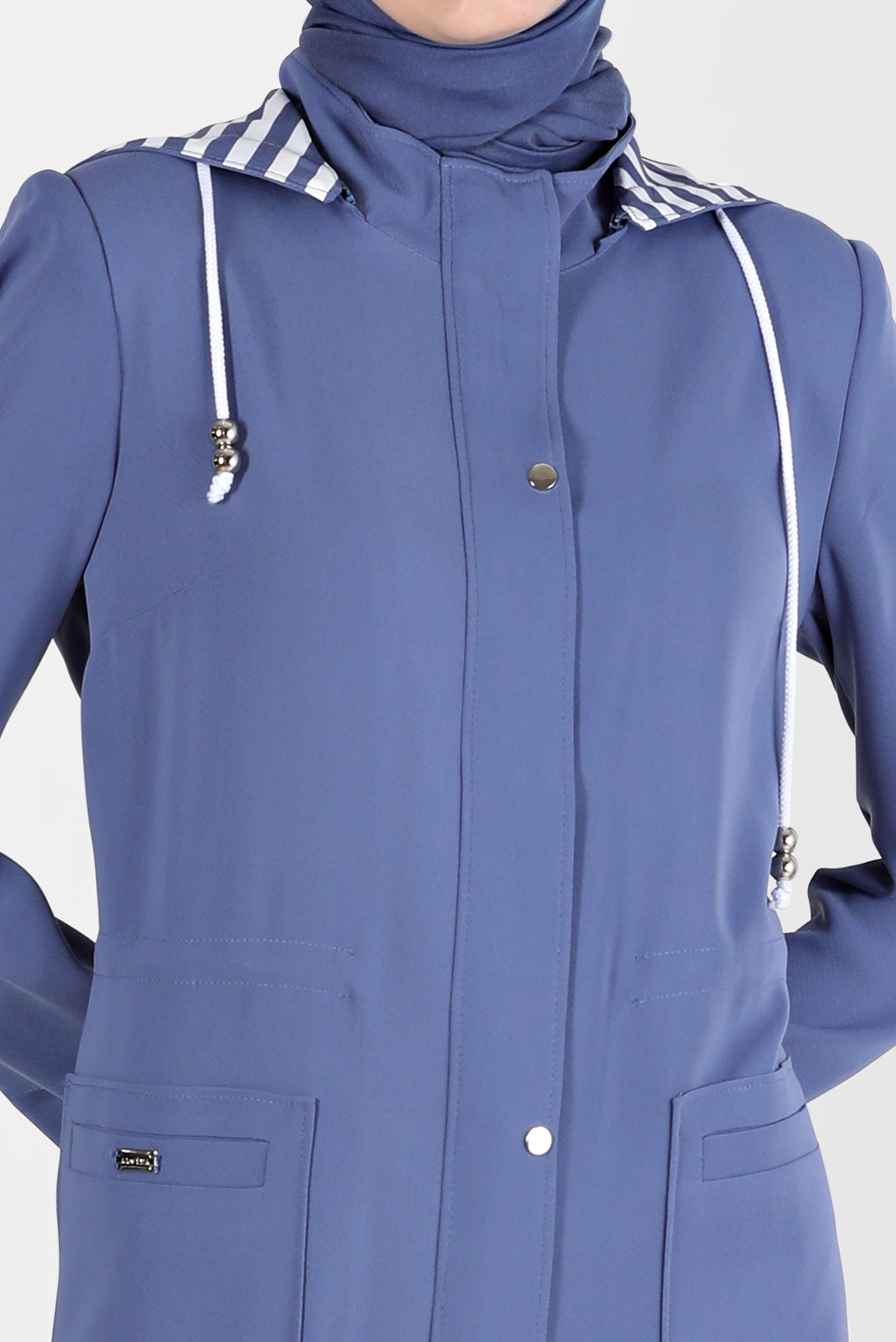 Tesettür giyim LACİVERT KAPÜŞONLU FERMUARLI TRENÇKOT 10150