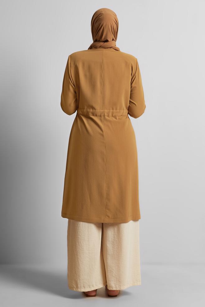 Vêtements hijab BRUN TRENCH-COAT À COL MAO TAILLE-NOUÉE 10171 - ALVİNA