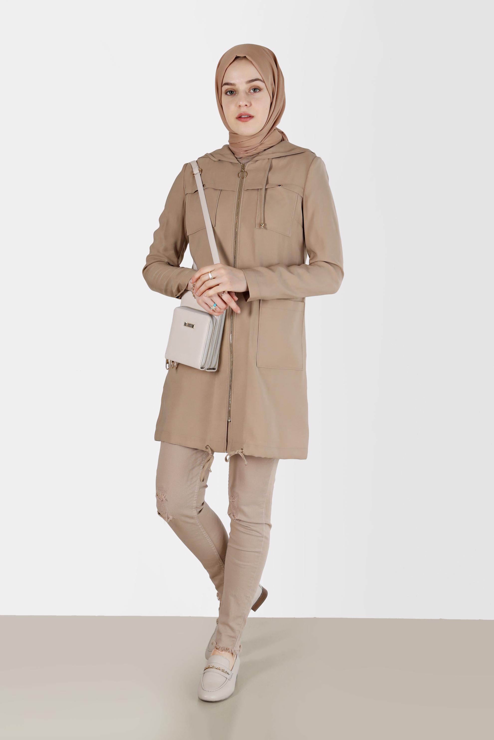 Tesettür giyim KAHVE 10187 50298 TRENÇKOT 36/44