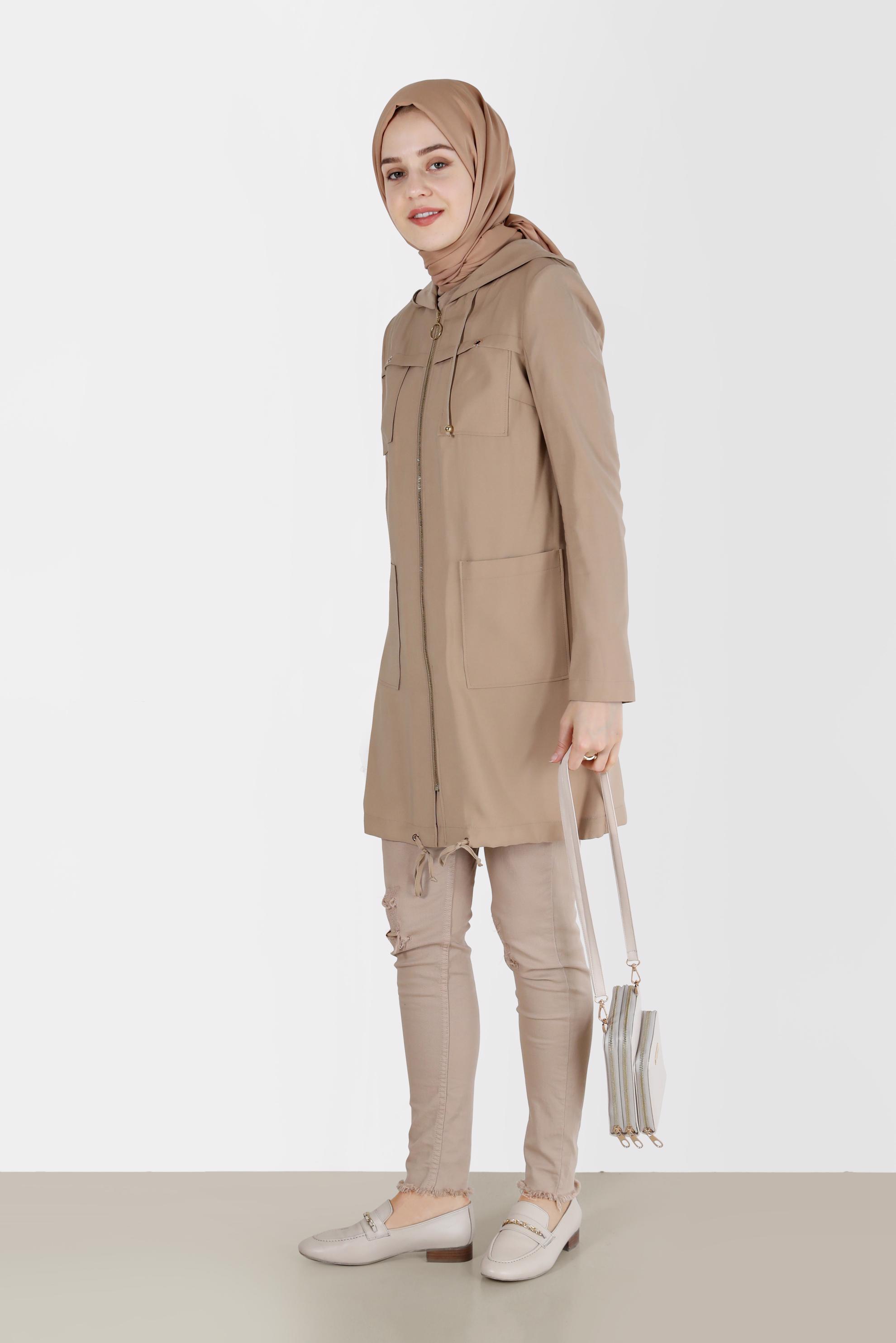 Tesettür giyim KAHVE 10187 50298 TRENÇKOT 36/44