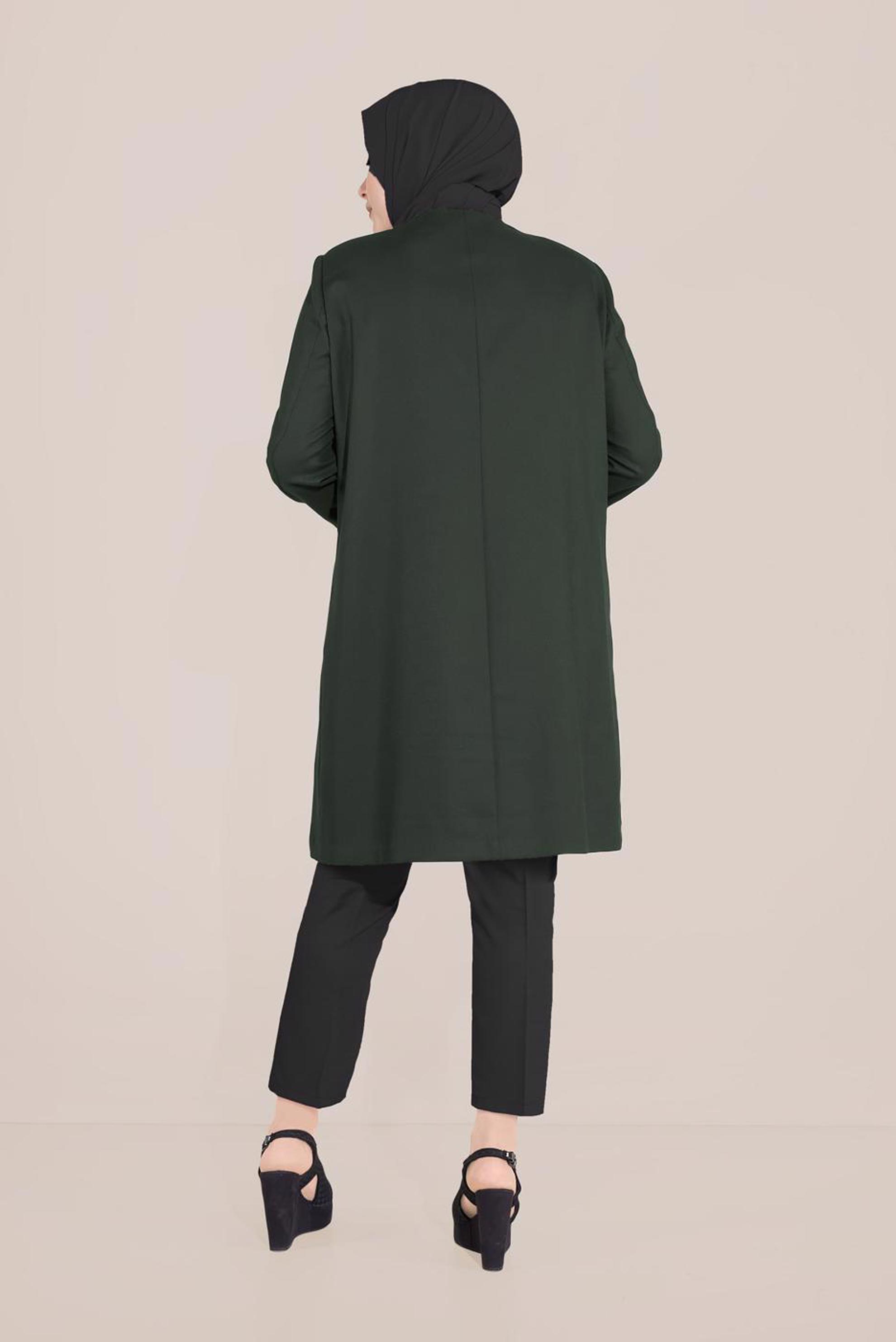 Vêtements hijab KAKI IMPERMÉABLE À COL ROND ET APPLIQUÉ DES BRODERIES 10232