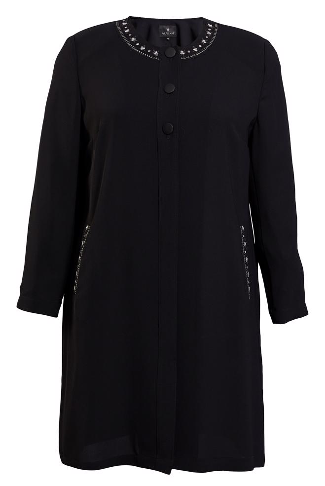 Vêtements hijab NOIR TRENCH-COAT BRODÉ À BOUTONS 10234 - ALVİNA