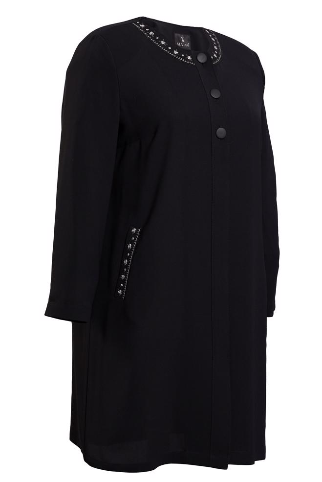 Vêtements hijab NOIR TRENCH-COAT BRODÉ À BOUTONS 10234 - ALVİNA