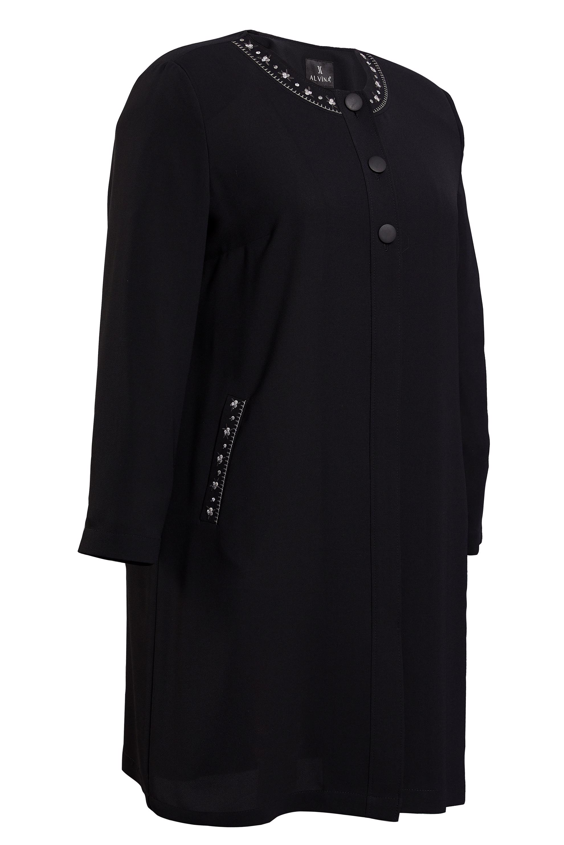 Hijab clothing BLACK EMBROIDERED TRENCH-COAT WITH BUTTON DETAIL 10234