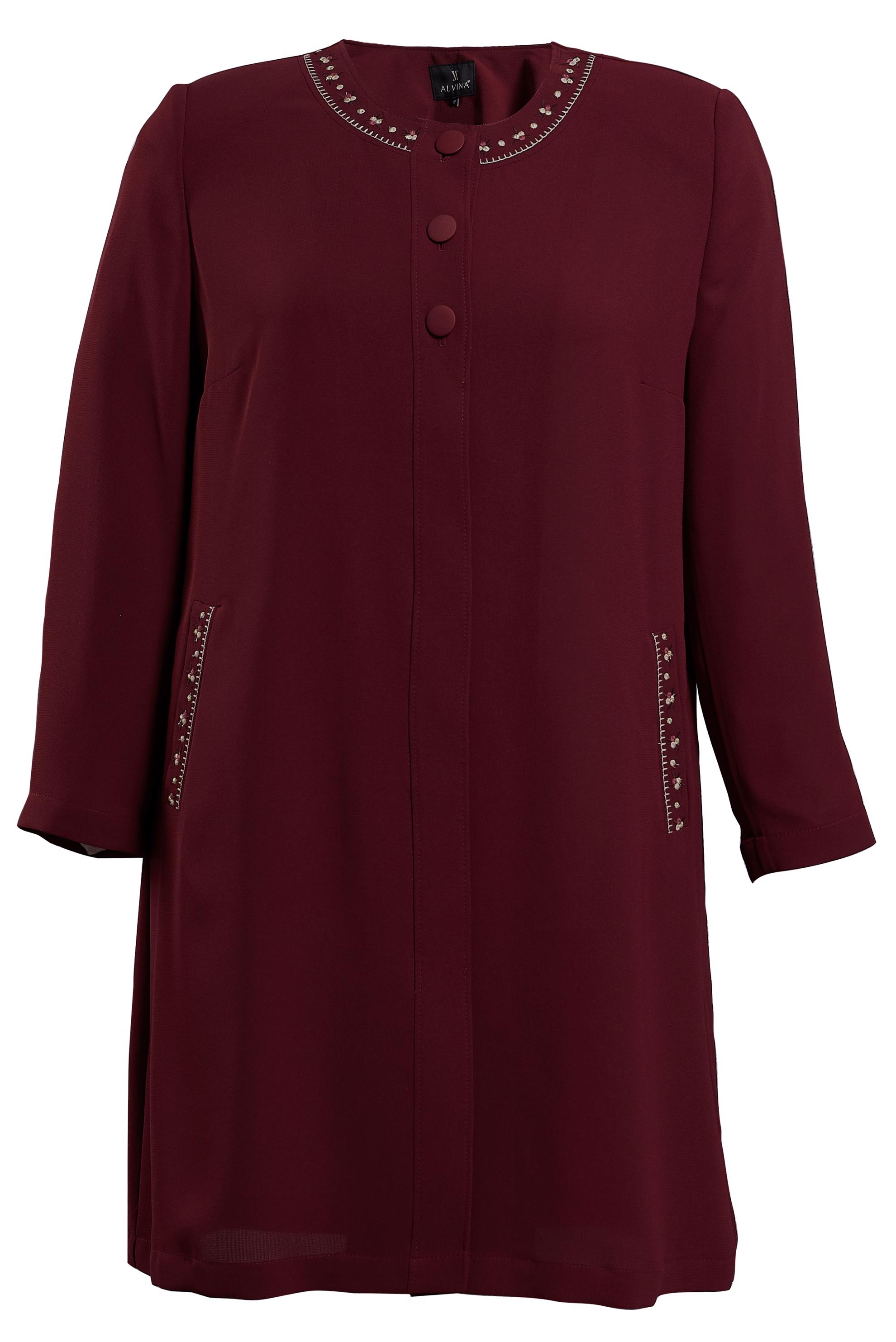 Vêtements hijab ROUGE BORDEAUX TRENCH-COAT BRODÉ À BOUTONS 10234