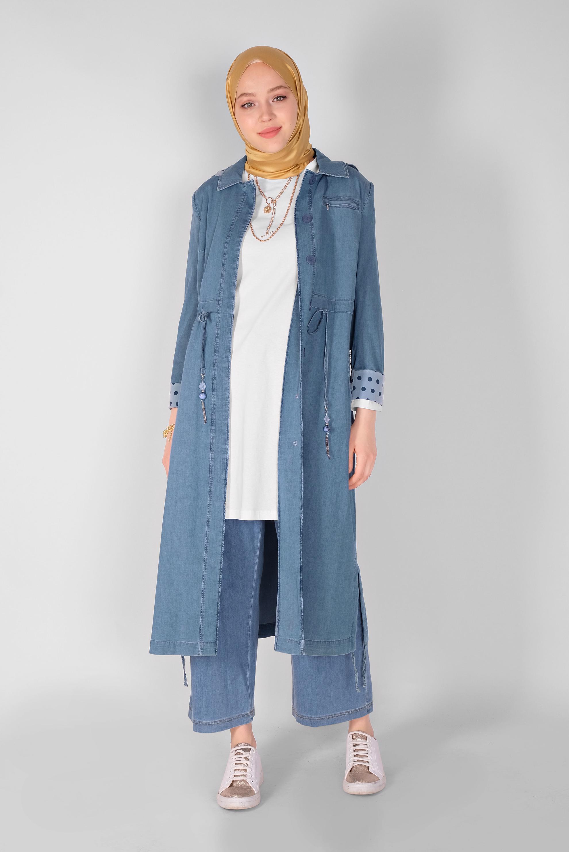【AMERI】FAKE LAYERED DENIM LONG COAT Ameri FAKE LAYERED DENIM LONG COAT
