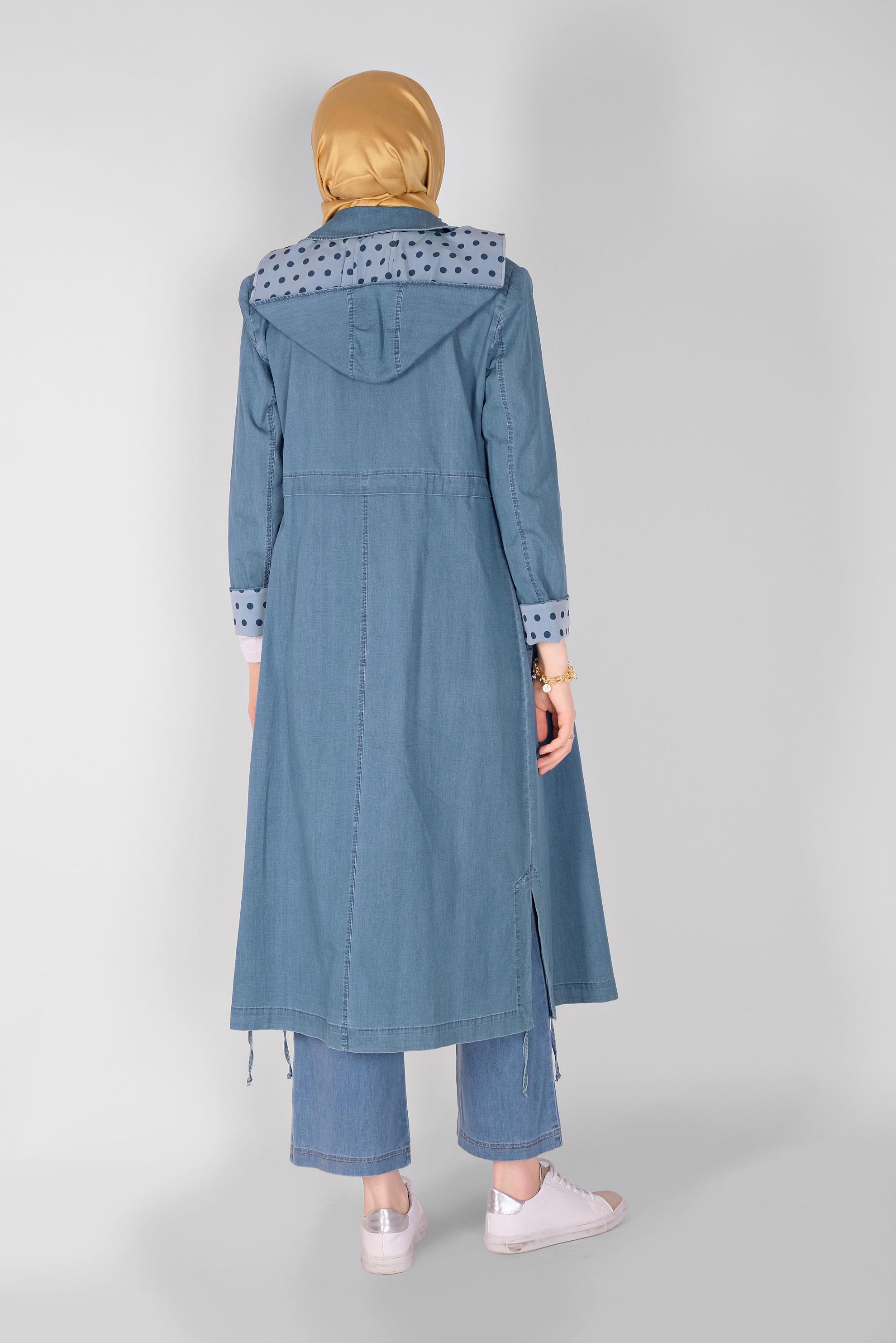 Tesettür giyim LACİVERT DENİM TRENÇKOT 10243 