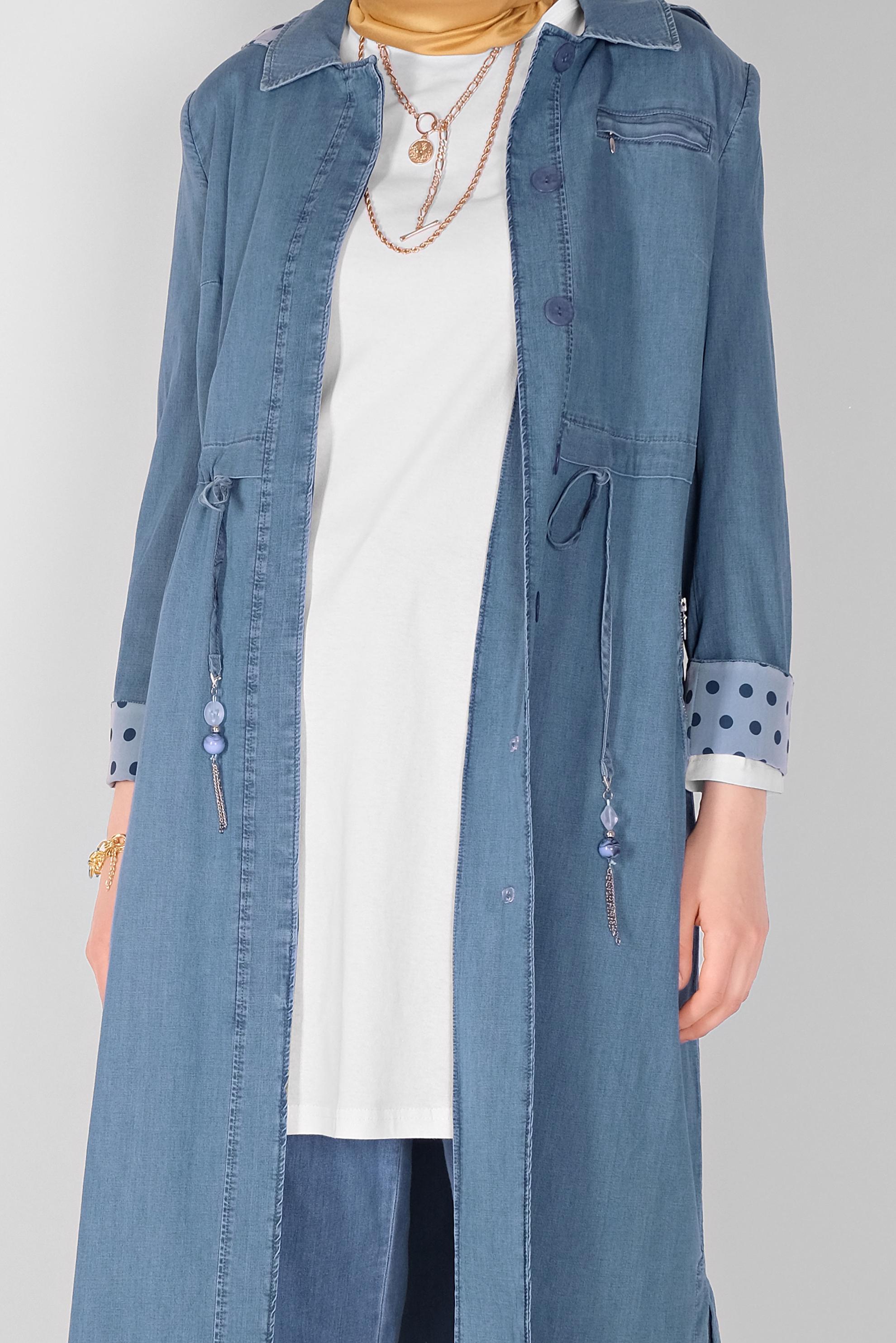 Tesettür giyim LACİVERT DENİM TRENÇKOT 10243 