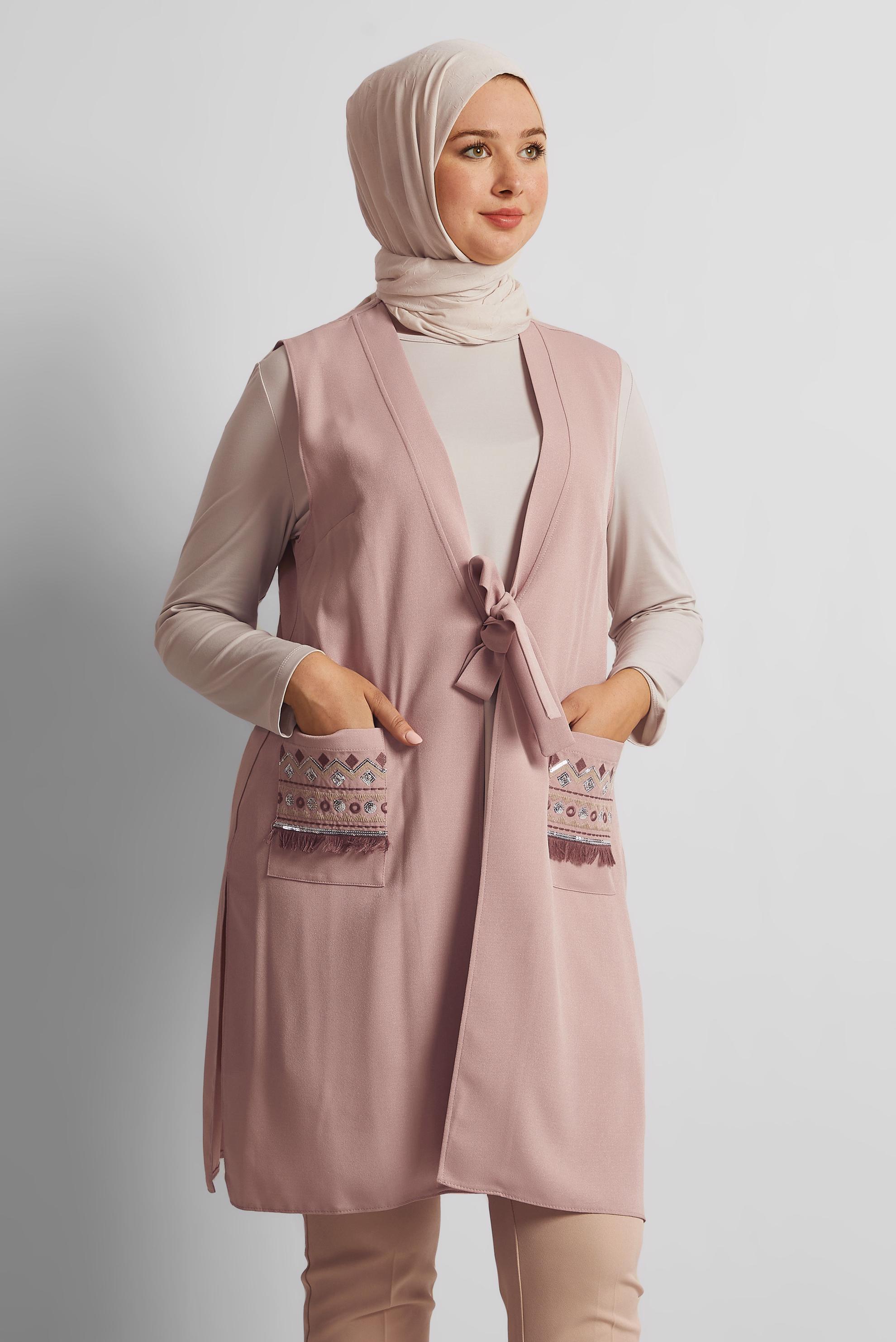 Tesettür giyim PUDRA İŞLEME DETAYLI YELEK 40848