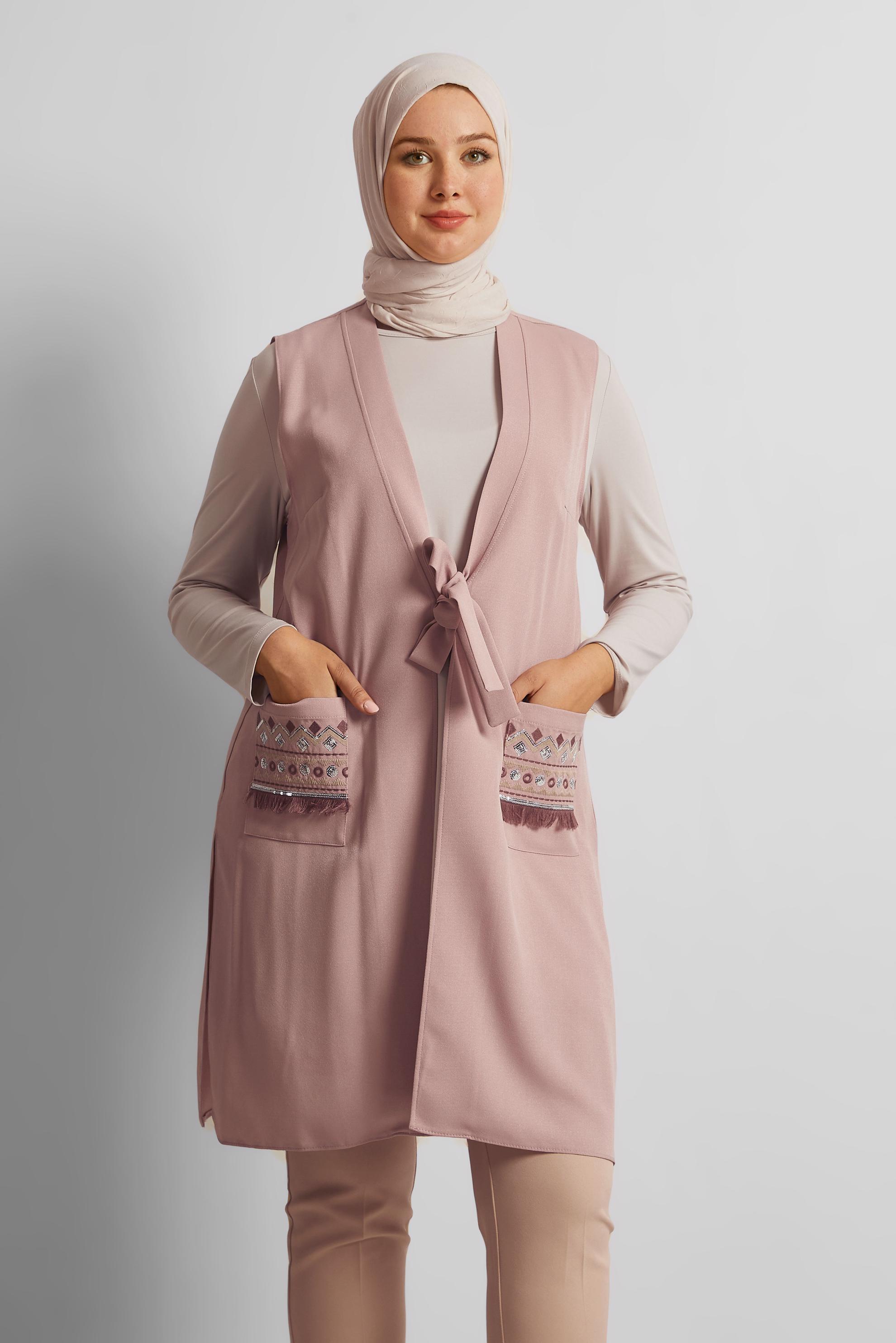 Tesettür giyim PUDRA İŞLEME DETAYLI YELEK 40848