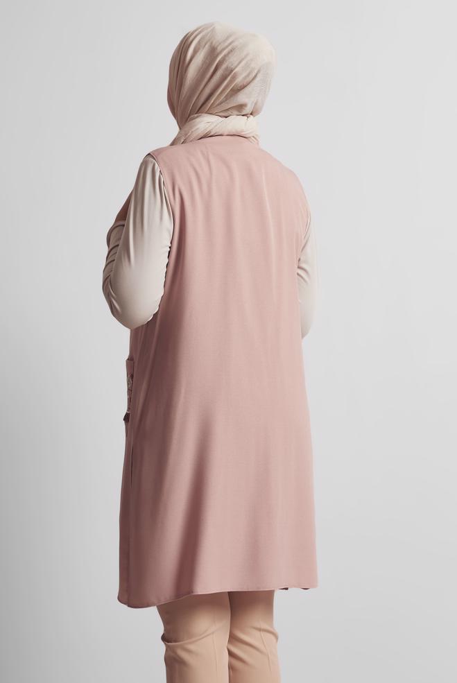 Tesettür giyim PUDRA İŞLEME DETAYLI YELEK 40848 - ALVİNA