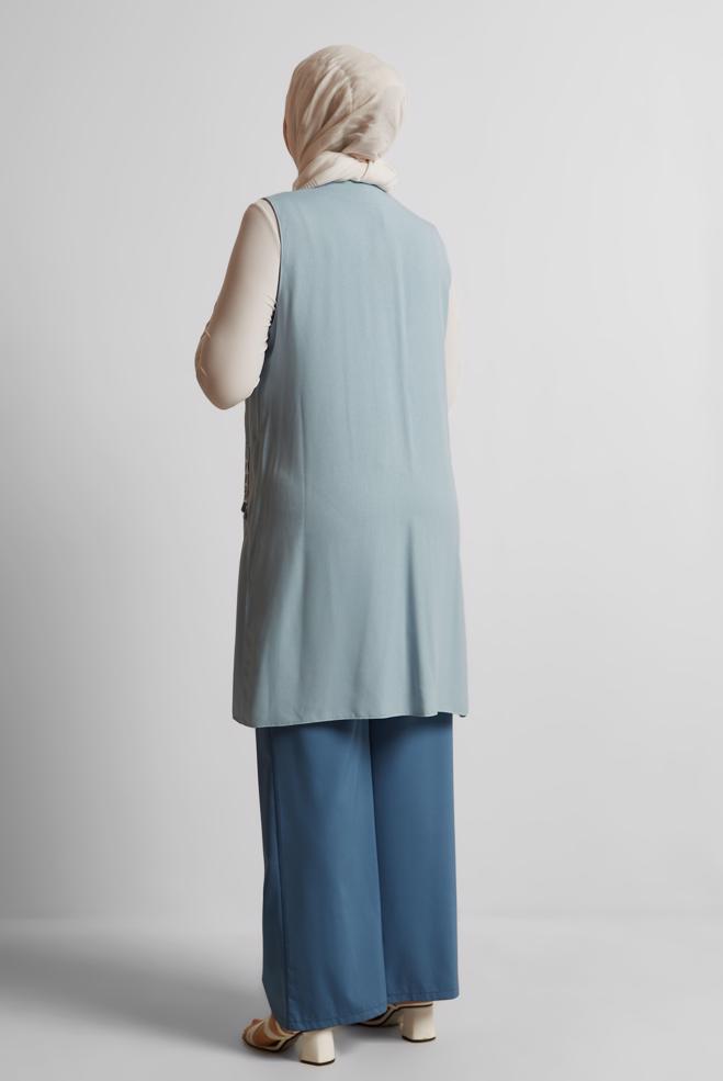 Tesettür giyim MAVİ İŞLEME DETAYLI YELEK 40848 - ALVİNA