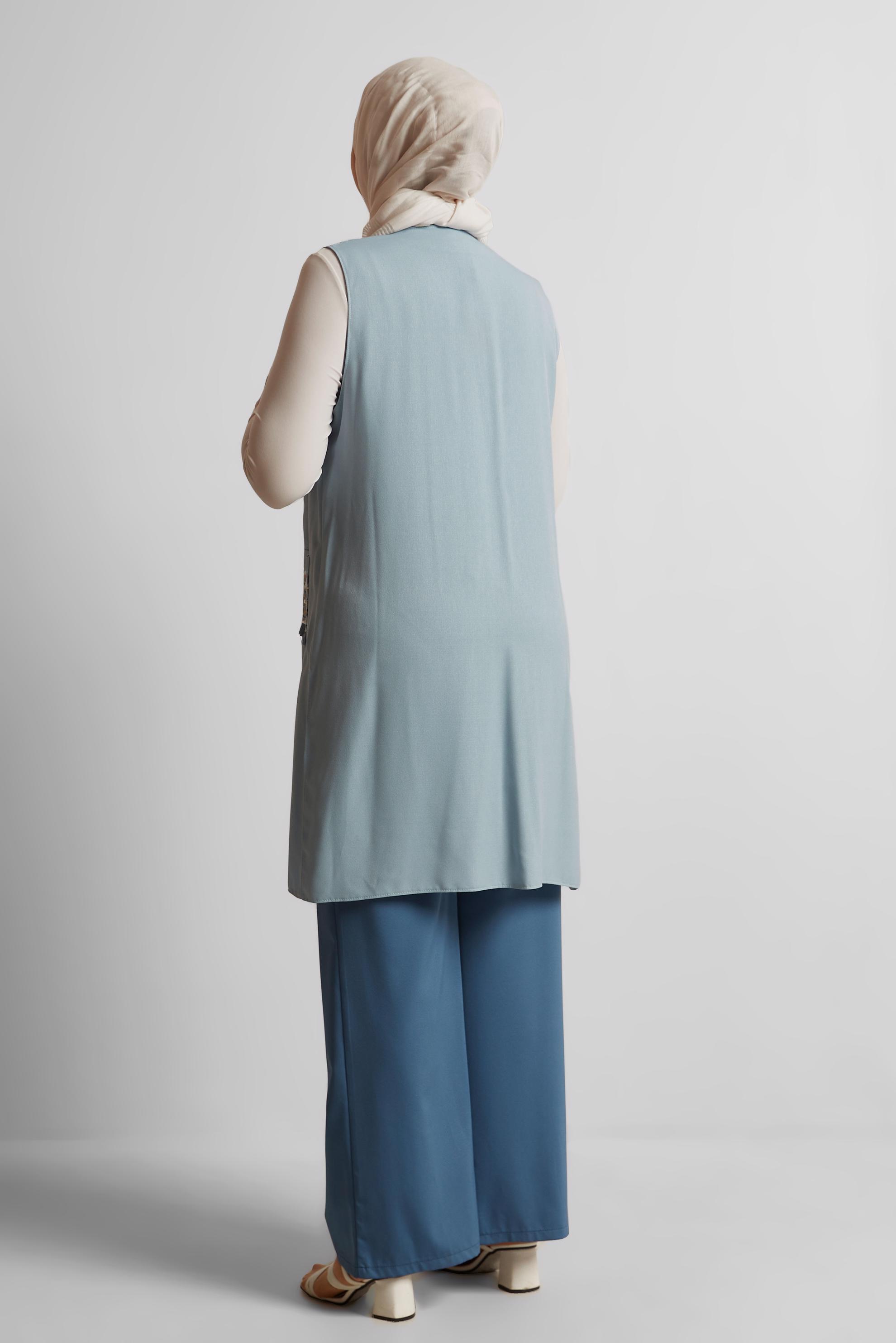 Tesettür giyim MAVİ İŞLEME DETAYLI YELEK 40848