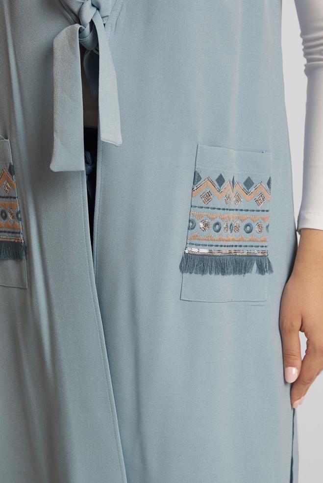 Tesettür giyim MAVİ İŞLEME DETAYLI YELEK 40848 - ALVİNA