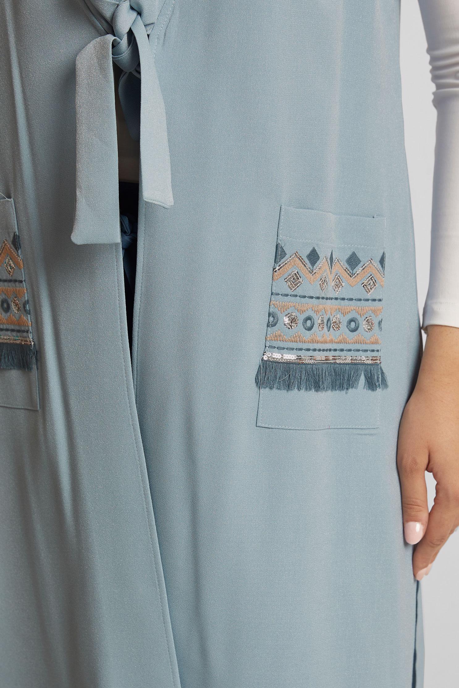 Tesettür giyim MAVİ İŞLEME DETAYLI YELEK 40848