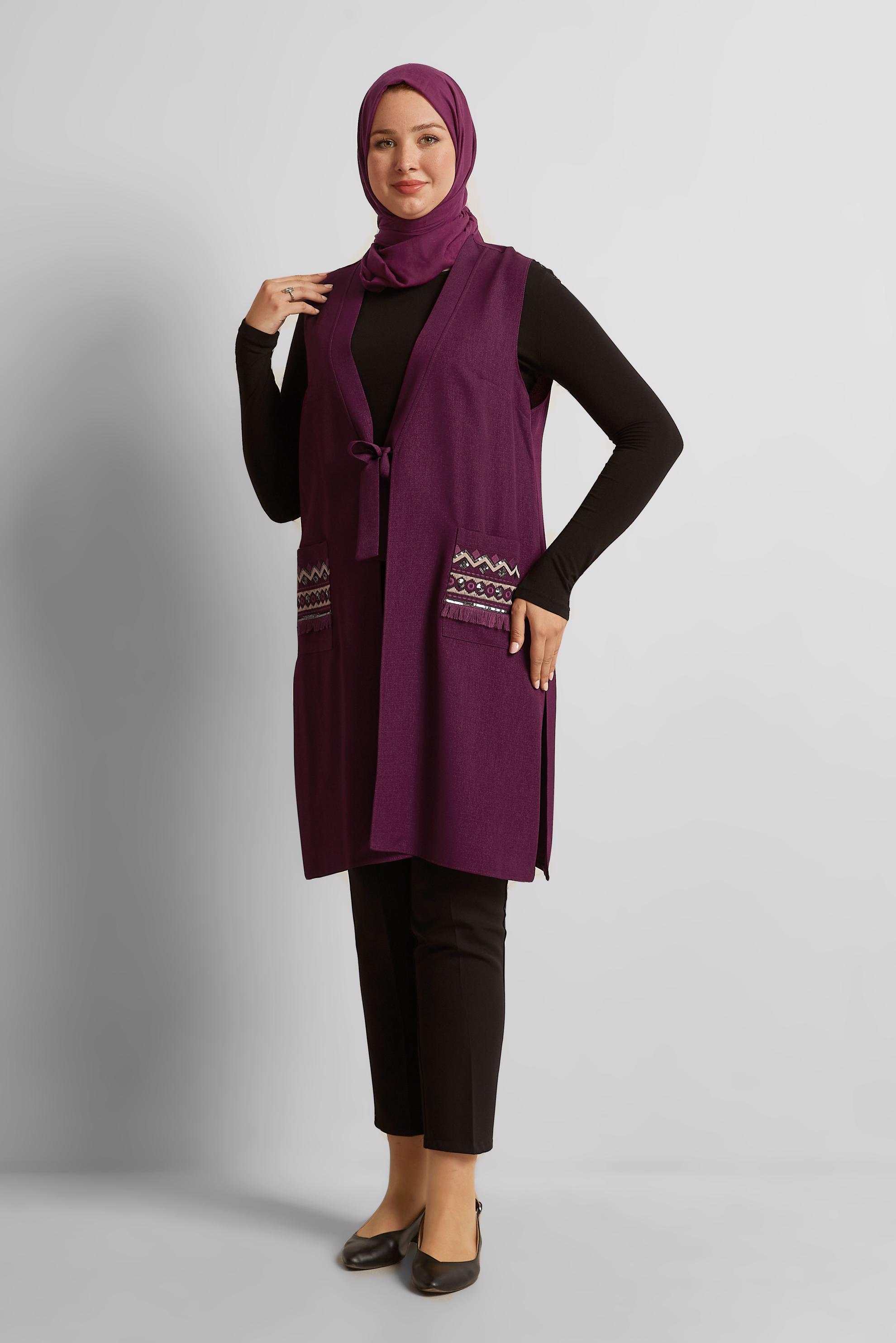 Tesettür giyim MOR İŞLEME DETAYLI YELEK 40848
