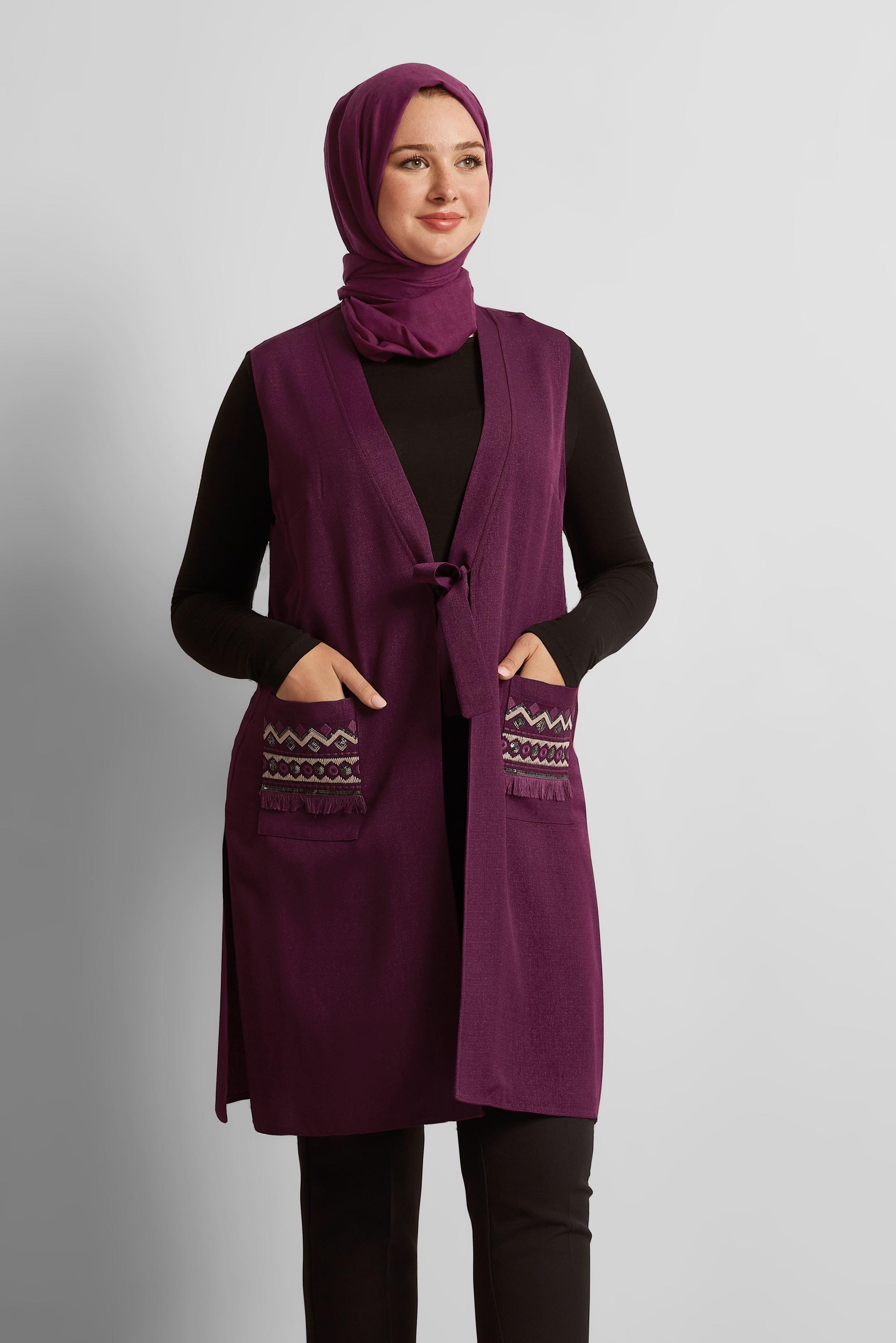 Tesettür giyim MOR İŞLEME DETAYLI YELEK 40848