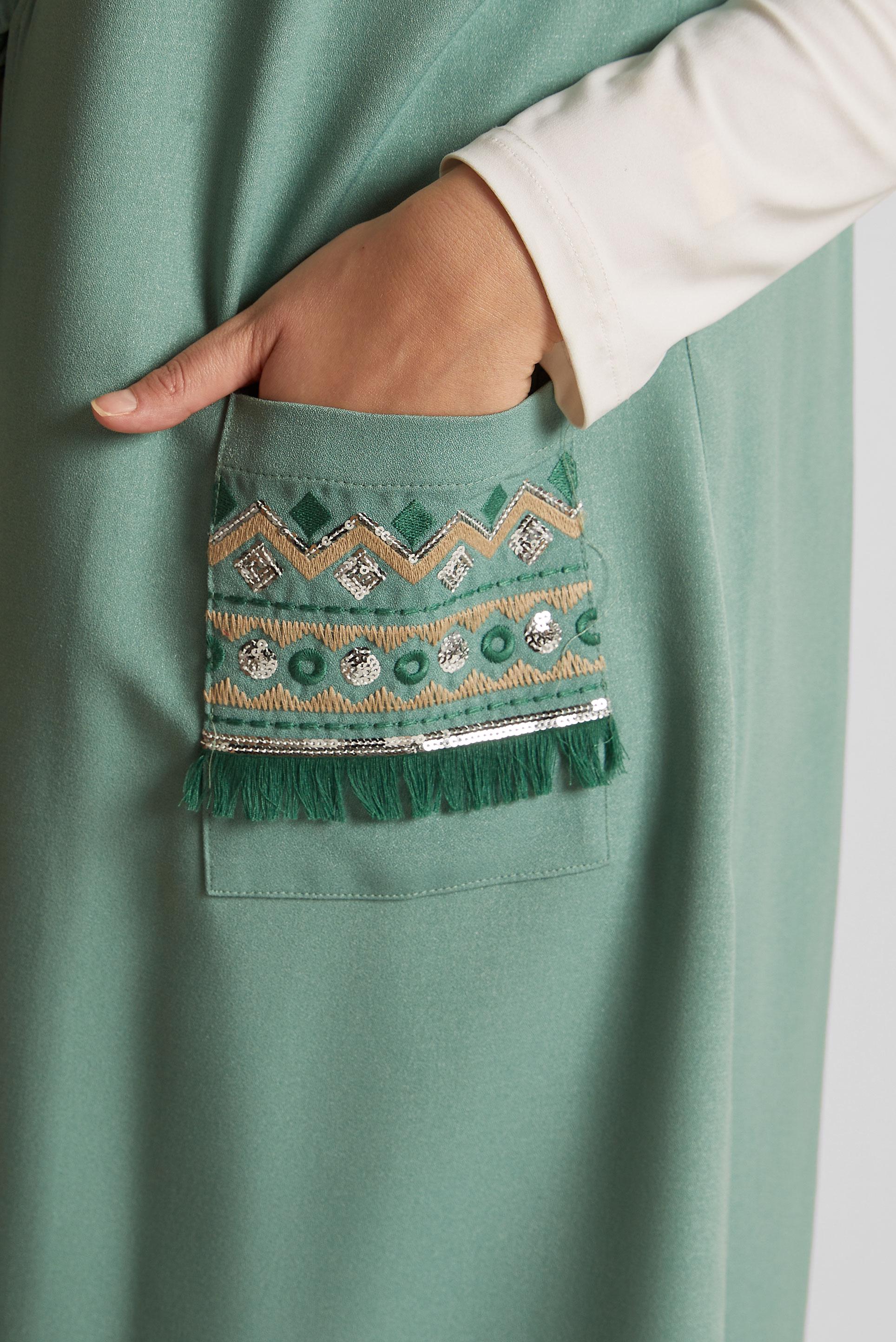 Tesettür giyim YEŞİL İŞLEME DETAYLI YELEK 40848