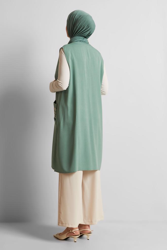 Tesettür giyim YEŞİL İŞLEME DETAYLI YELEK 40848 - ALVİNA