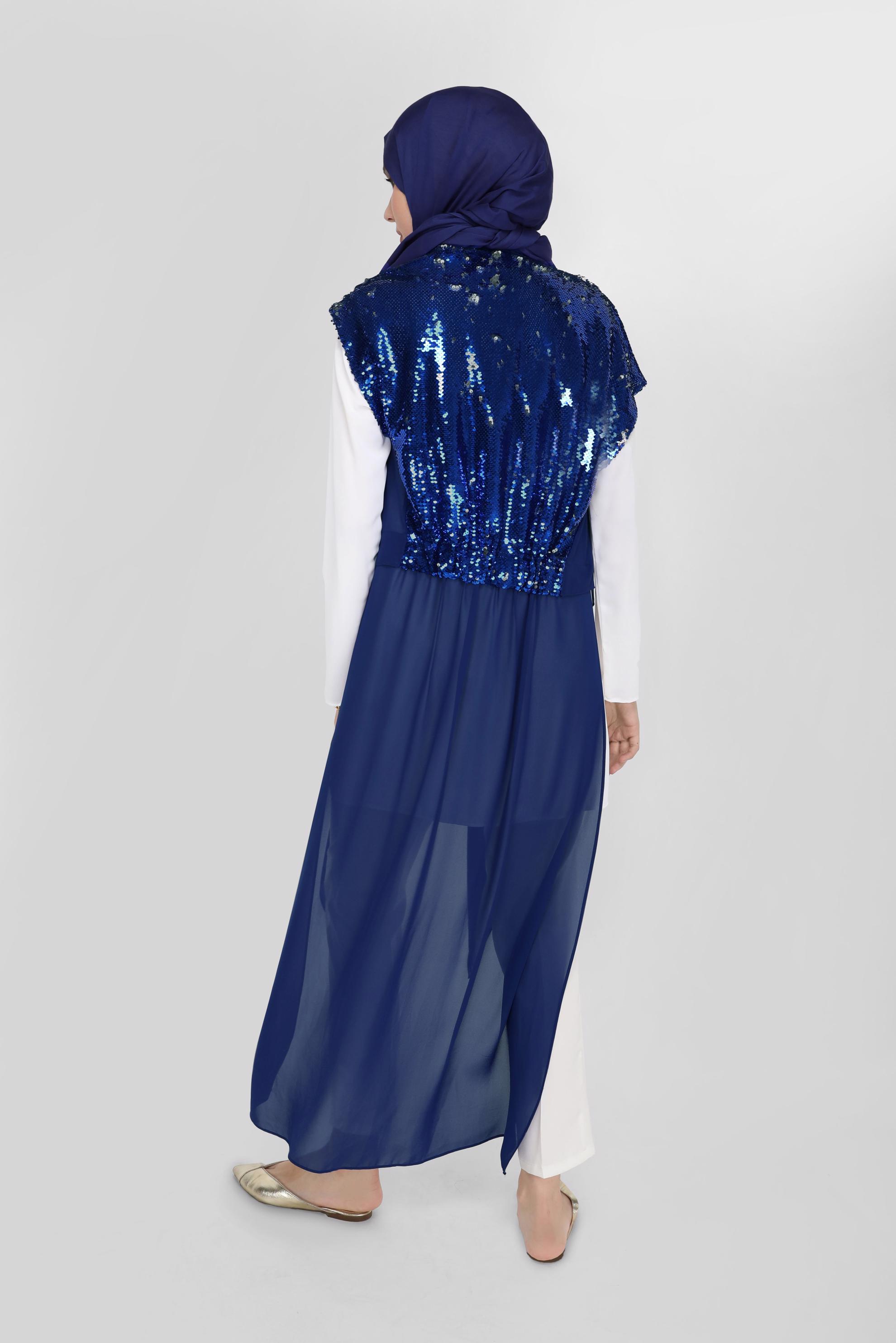 Tesettür giyim LACİVERT PULLU ASİMETRİK KESİM  ŞİFON YELEK 40851  