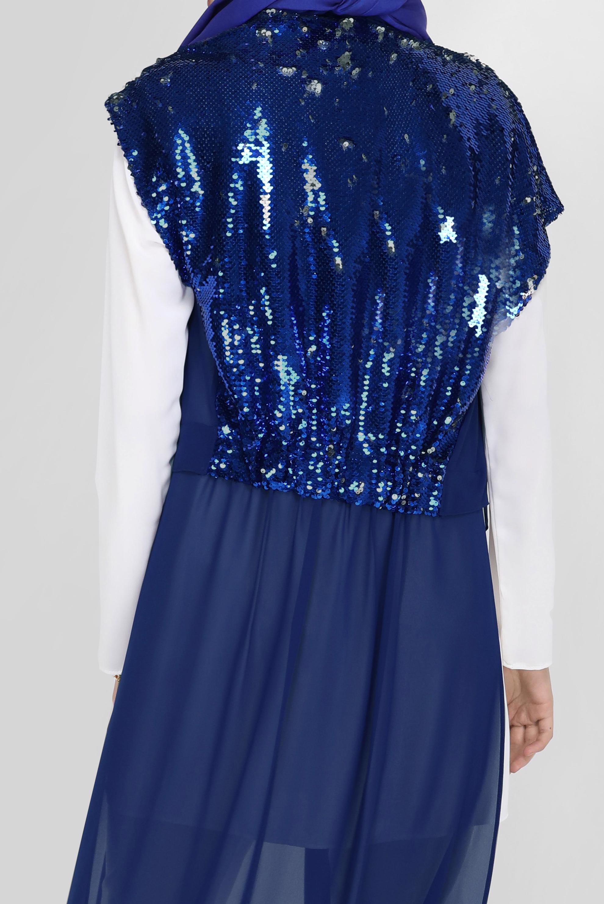 Tesettür giyim LACİVERT PULLU ASİMETRİK KESİM  ŞİFON YELEK 40851  