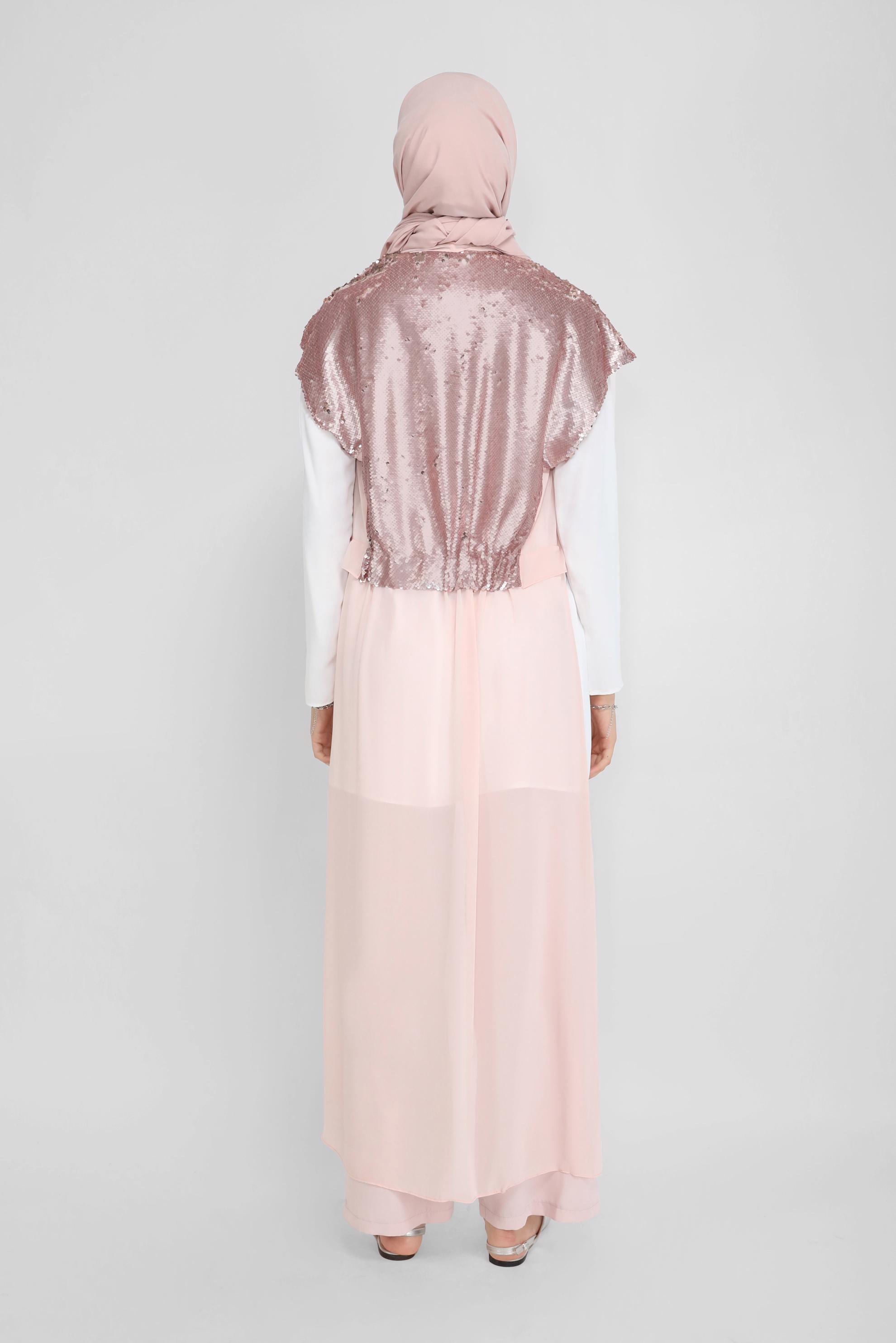 Hijab clothing POWDER SEQUIN DETAIL ASYMMETRIC CUT CHIFFON VEST 40851 