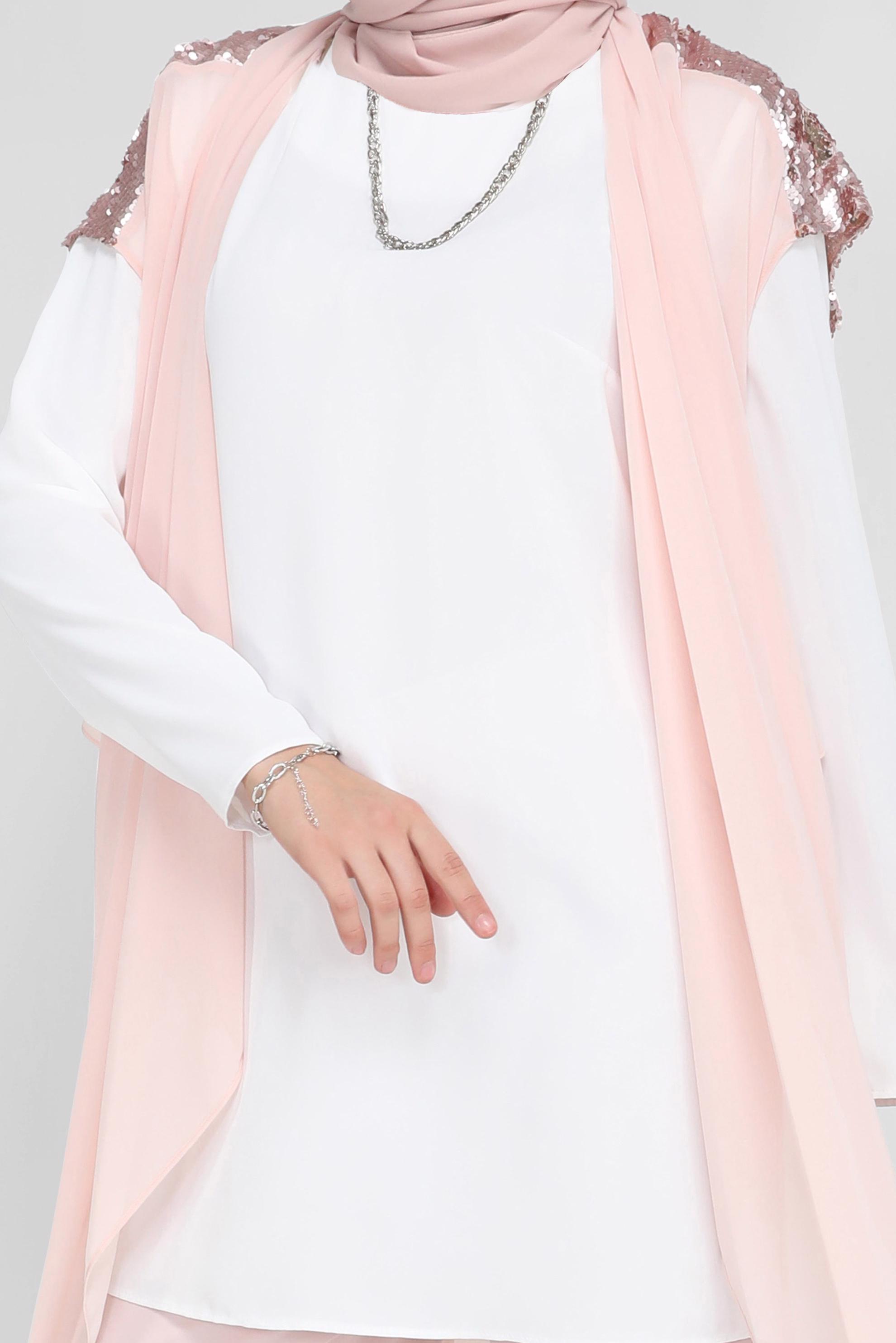 Hijab clothing POWDER SEQUIN DETAIL ASYMMETRIC CUT CHIFFON VEST 40851 