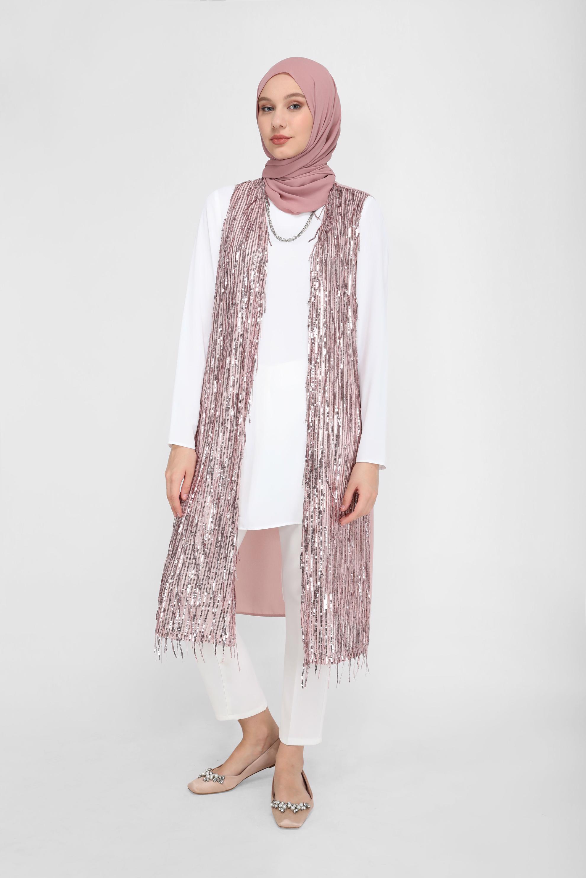 Hijab clothing POWDER FRINGE DETAIL SEQUINED VEST 40871 