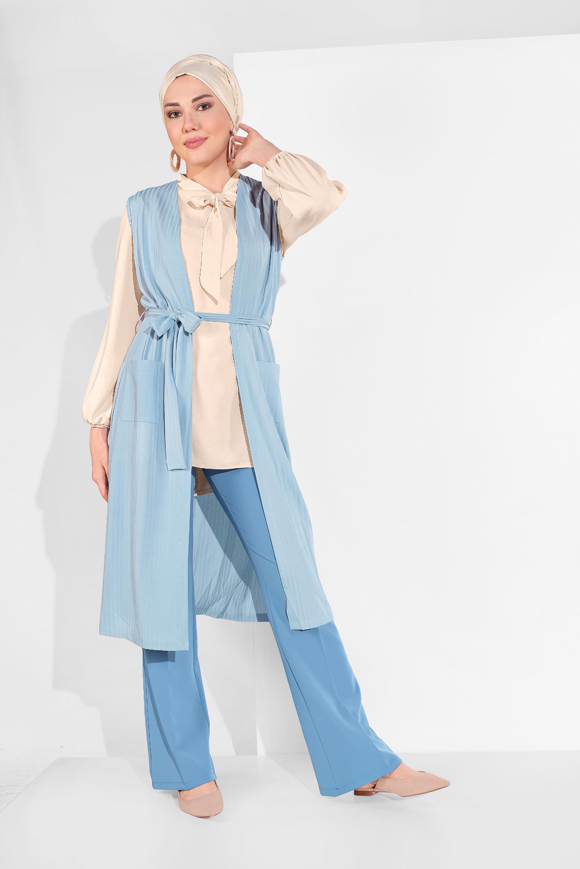 Hijab clothing BLUE BELTED VEST 4182 