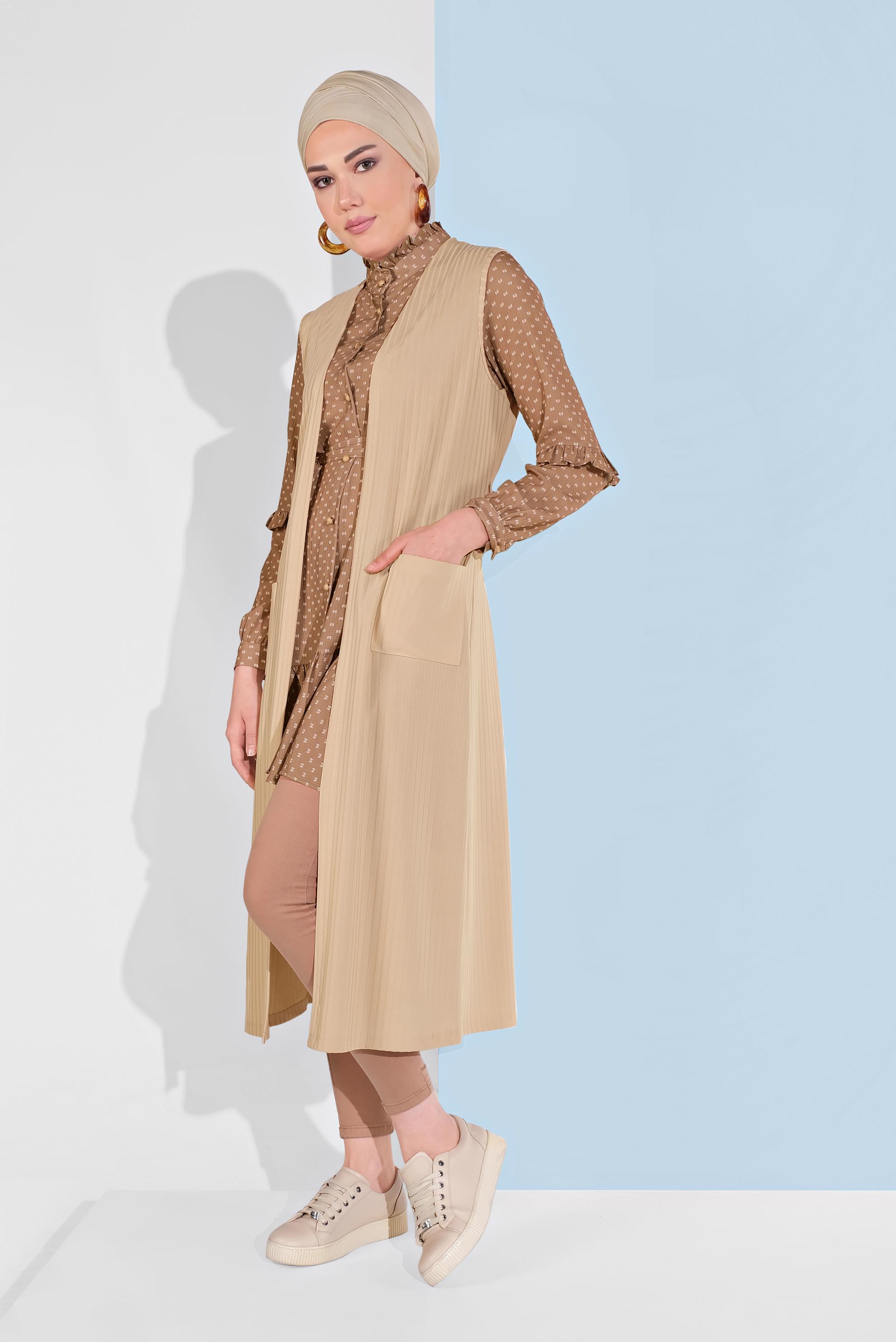 Hijab clothing BEIGE BELTED VEST 4182 
