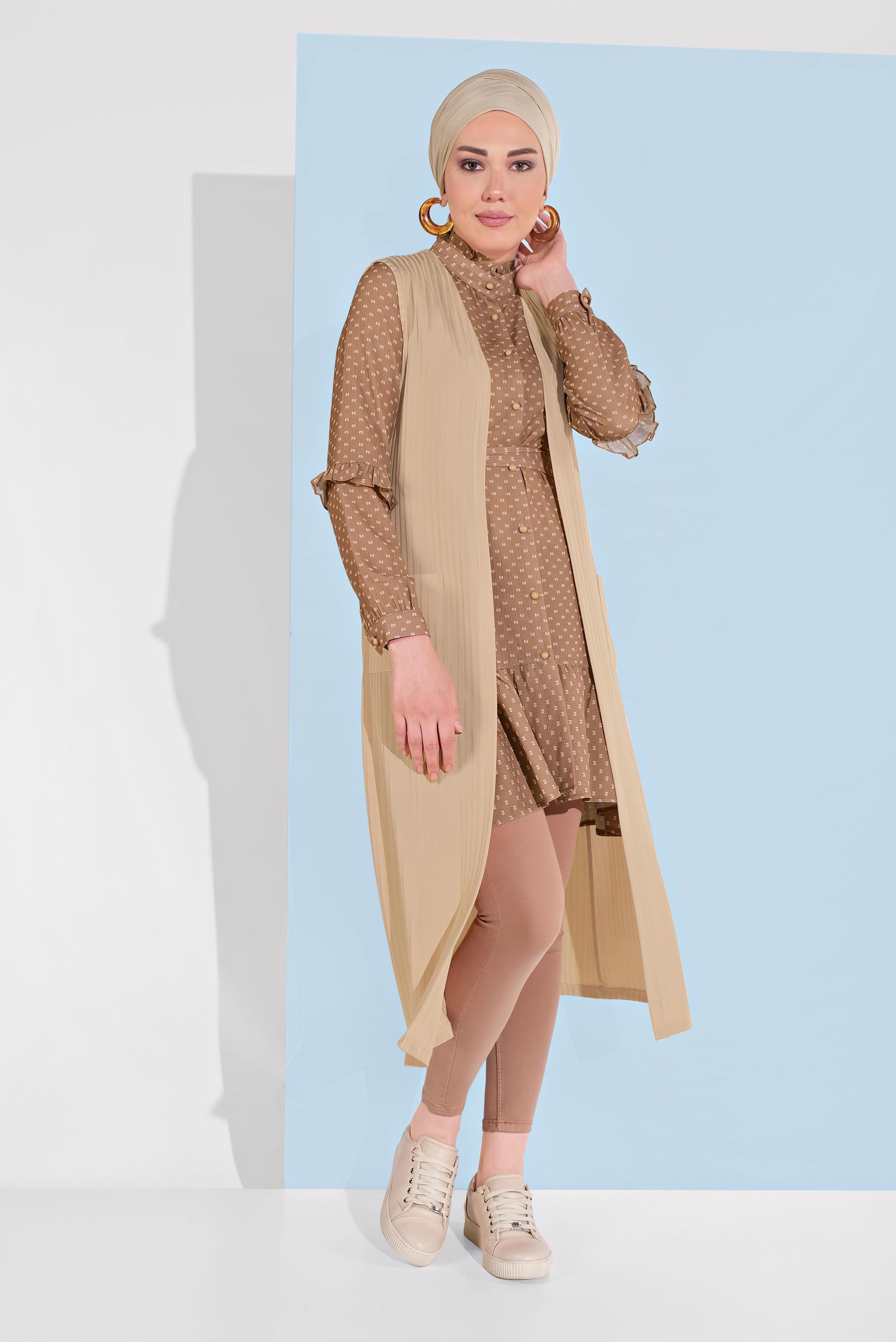Hijab clothing BEIGE BELTED VEST 4182 