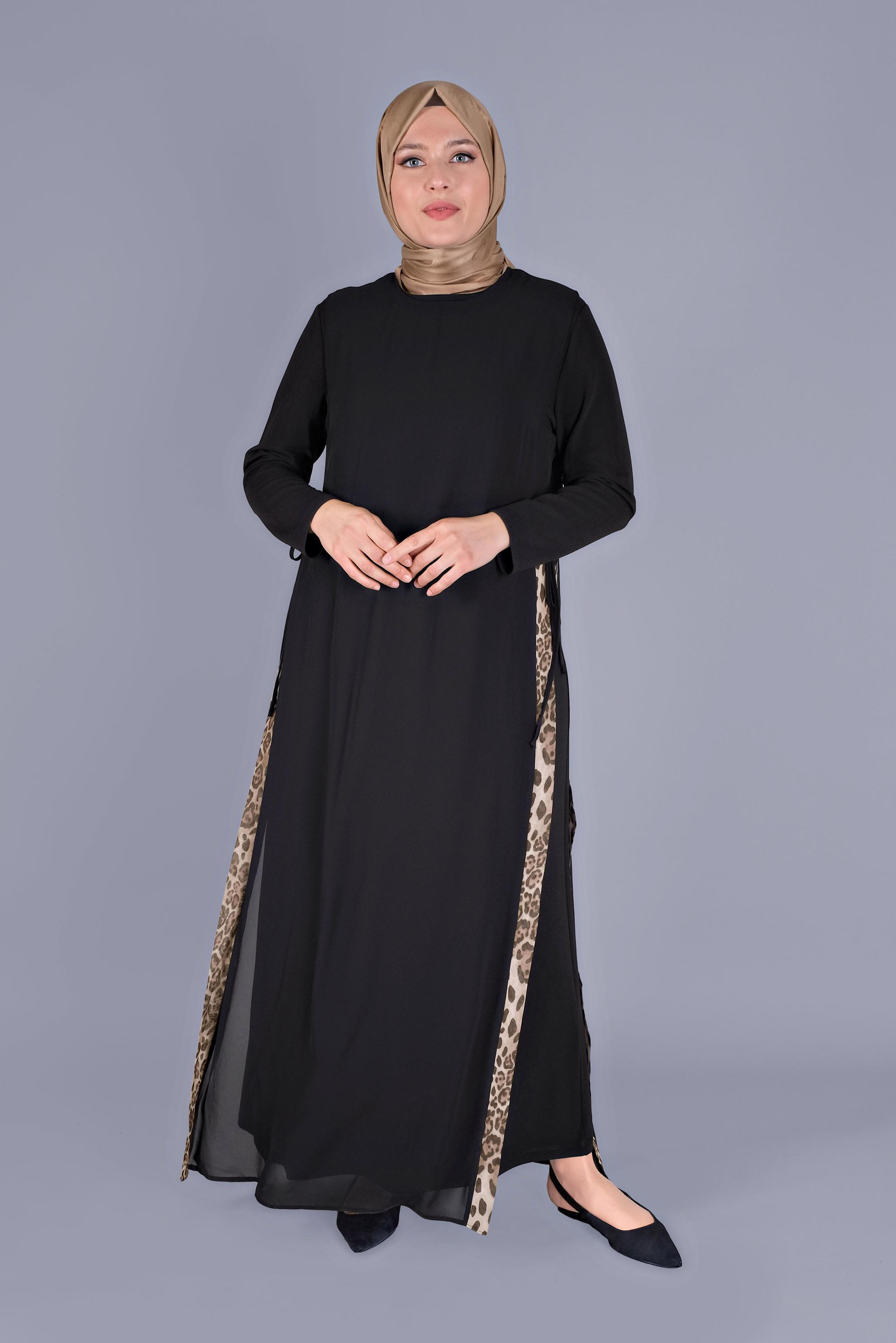 Hijab clothing BLACK ANIMAL PRINT DRESS SUIT 20112 