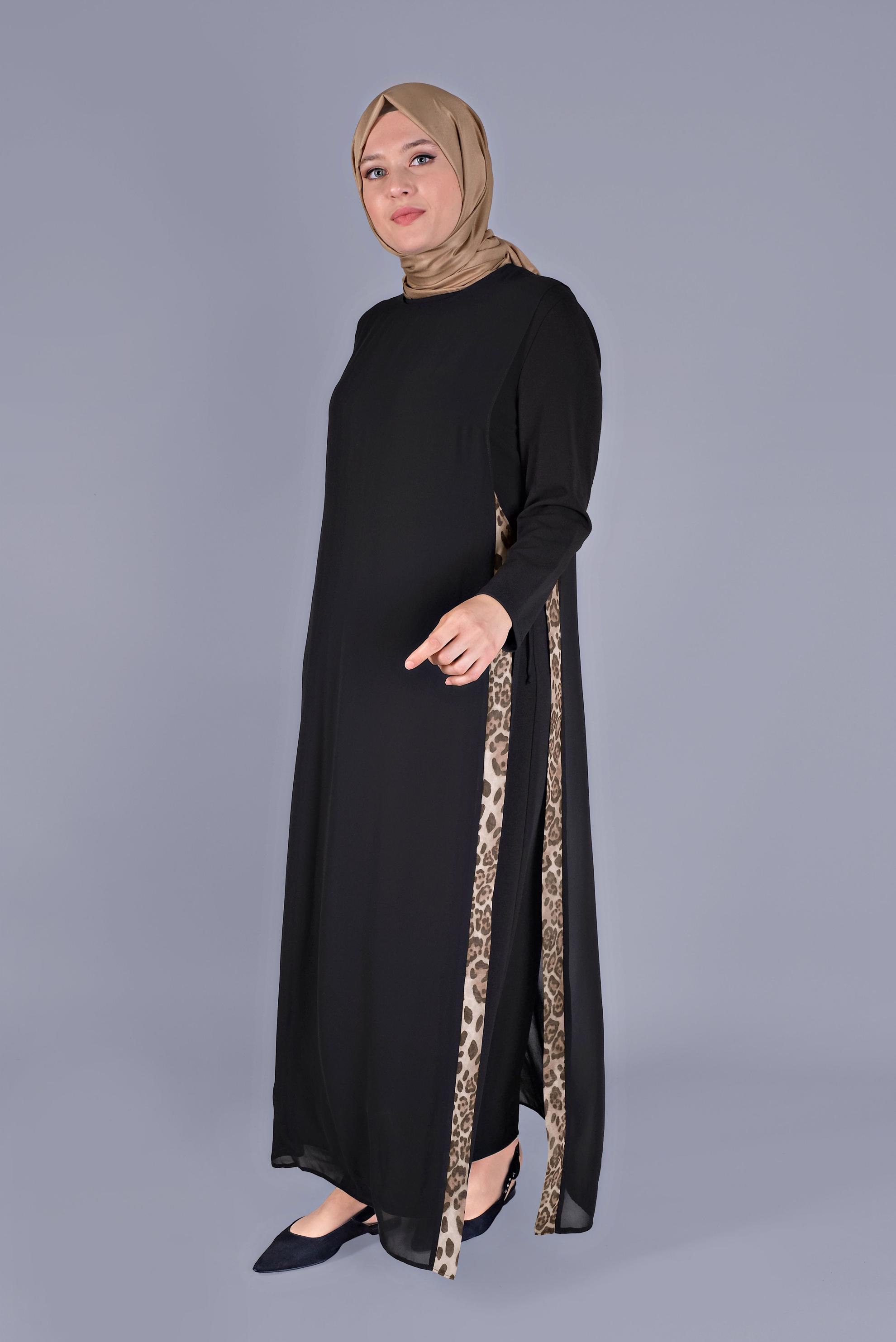 Hijab clothing BLACK ANIMAL PRINT DRESS SUIT 20112 