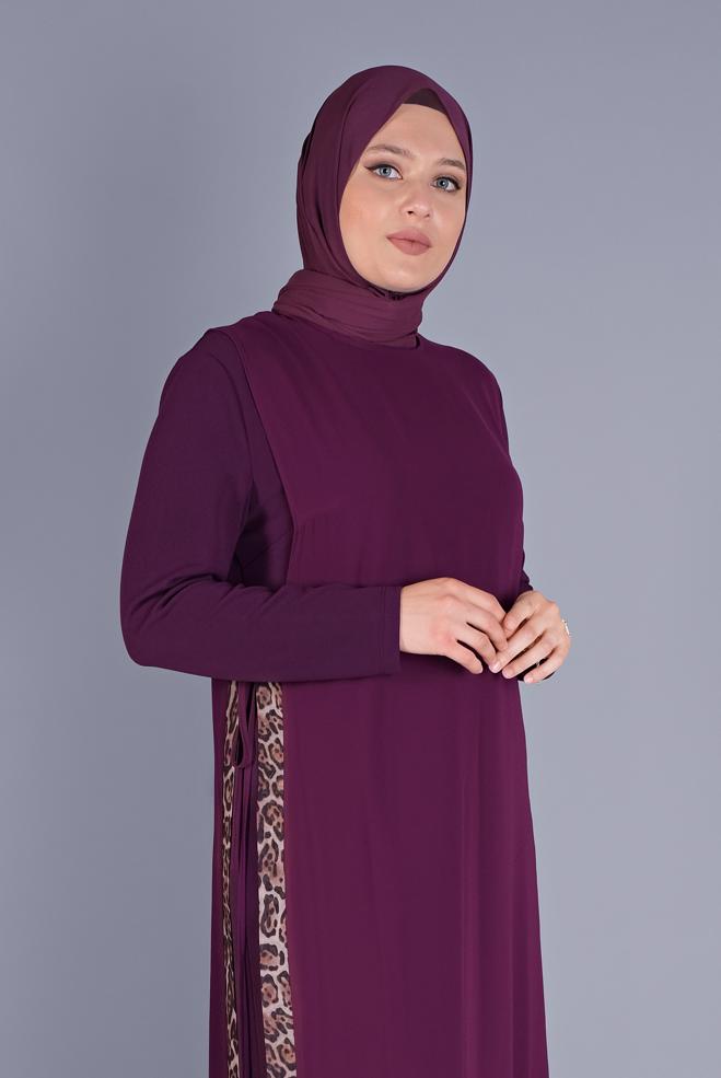 Vêtements hijab POURPRE COSTUME & ROBE IMPRIMÉS LÉOPARD 20112 - ALVİNA
