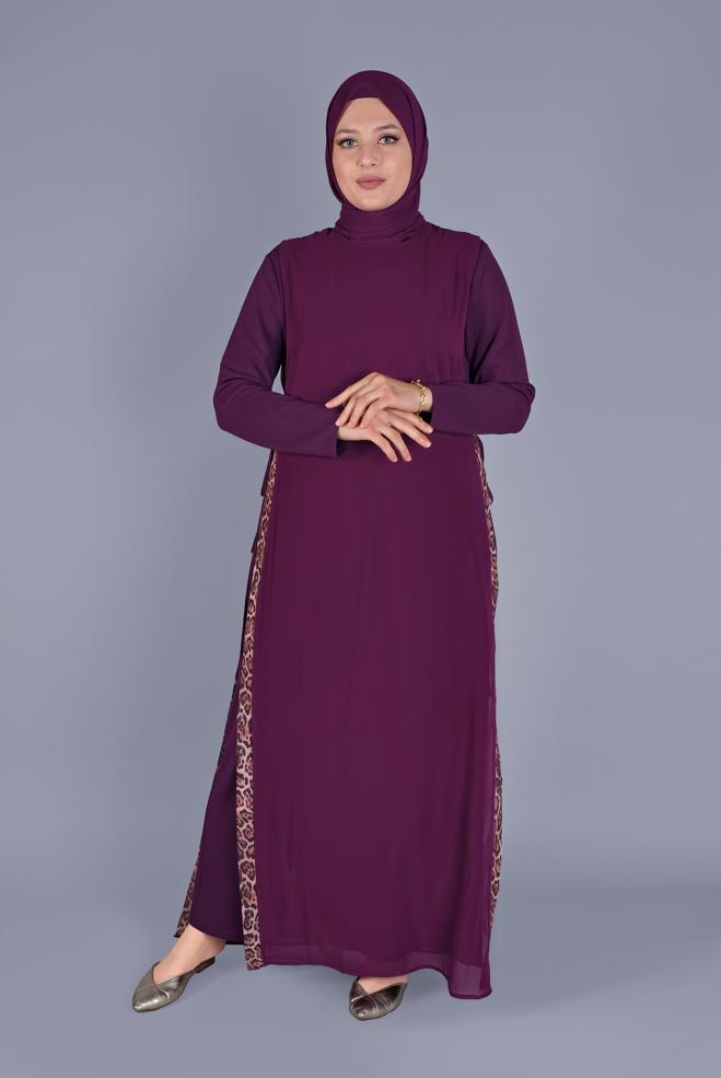 Vêtements hijab POURPRE COSTUME & ROBE IMPRIMÉS LÉOPARD 20112 - ALVİNA
