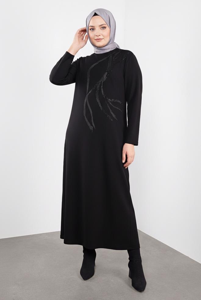 Hijab clothing BLACK EMBELLISHED DRESS 20119 - ALVİNA