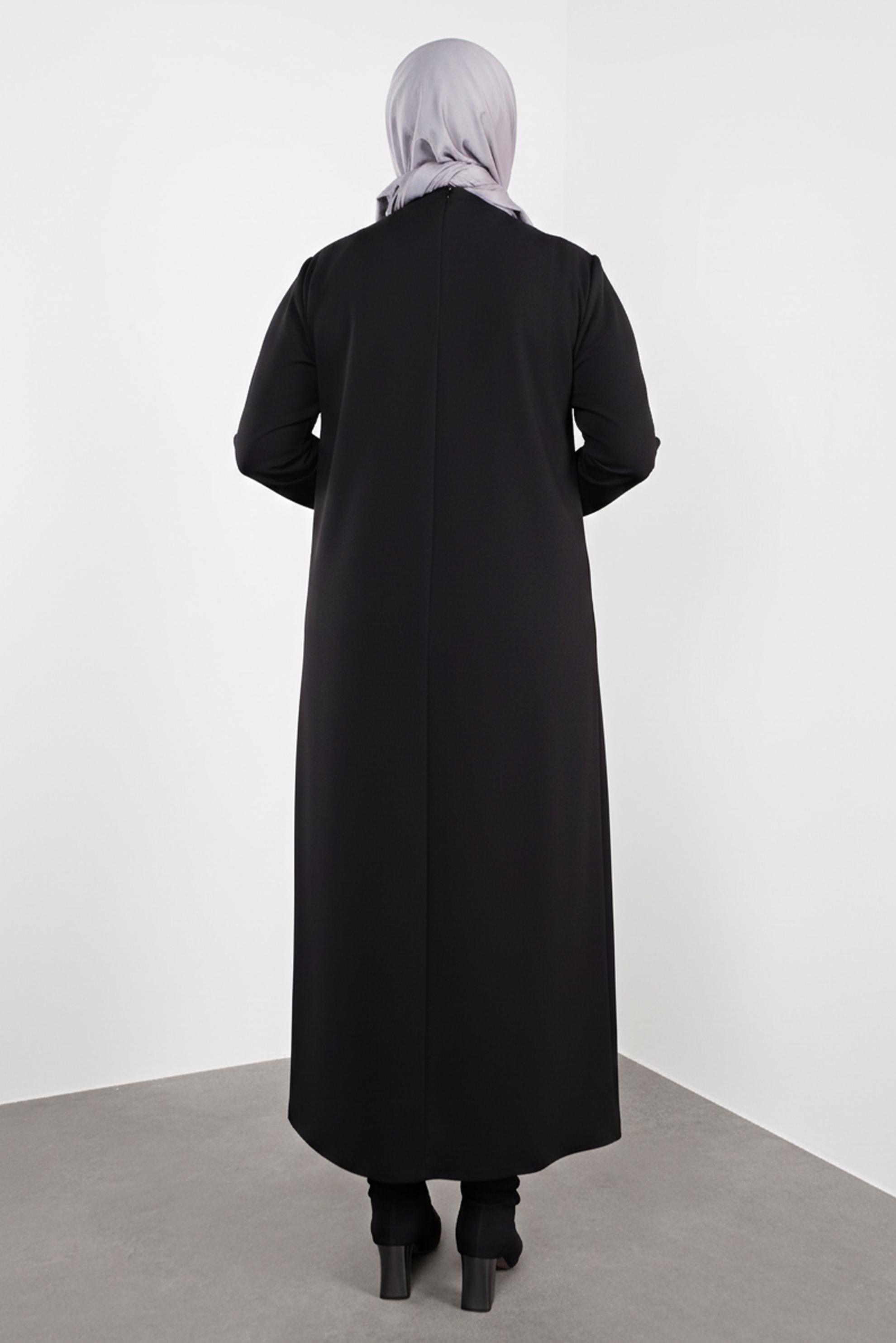 Tesettür giyim SİYAH TAŞ BASKILI ELBİSE 20119