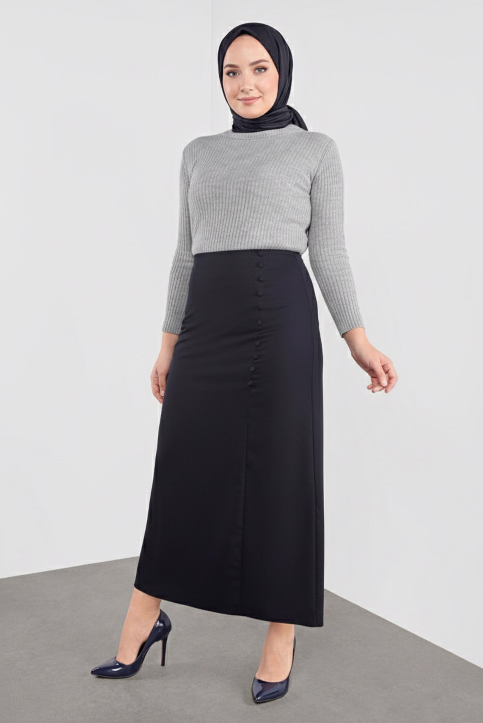 Hijab clothing NAVY BLUE BUTTONED SKIRT 60125 