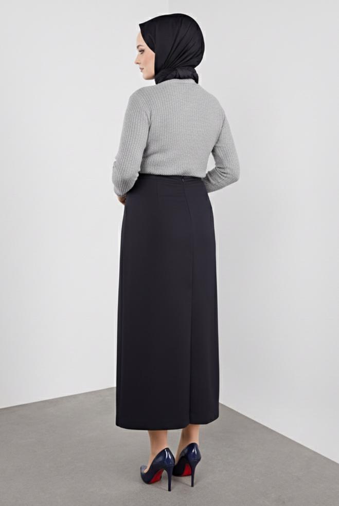 Vêtements hijab BLEU MARINE JUPE À BOUTONNÉE 60125  - ALVİNA