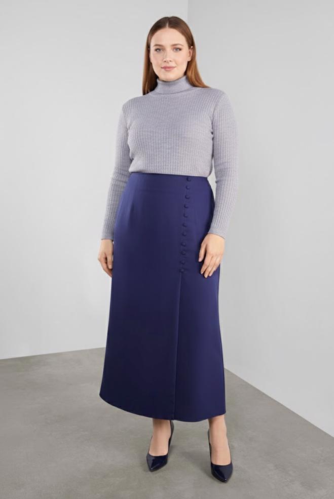 Vêtements hijab BLEU MARINE JUPE À BOUTONNÉE 60125  - ALVİNA