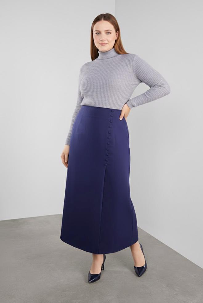 Vêtements hijab BLEU MARINE JUPE À BOUTONNÉE 60125  - ALVİNA