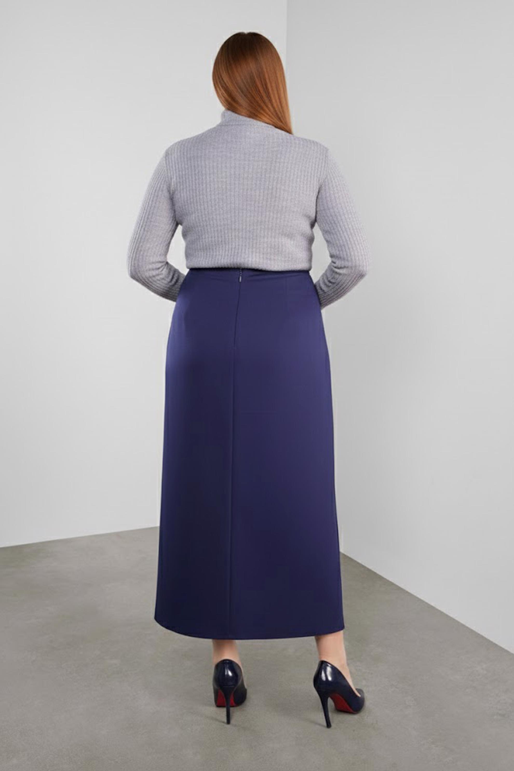 Tesettür giyim LACİVERT DÜĞME DETAYLI KLASİK ETEK 60125