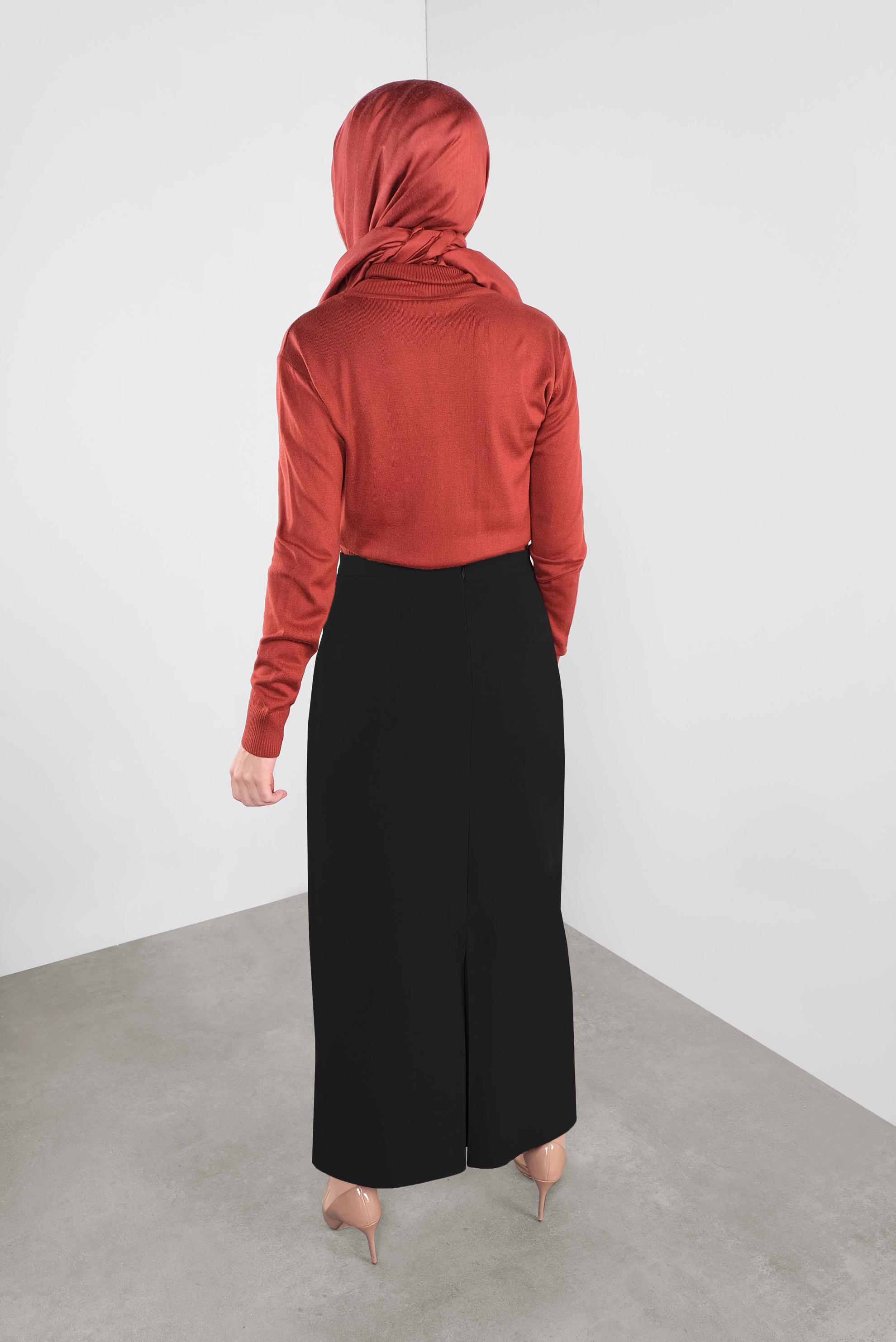 Tesettür giyim SİYAH GİZLİ YIRTMAÇLI YÜKSEK BEL ETEK 60131 