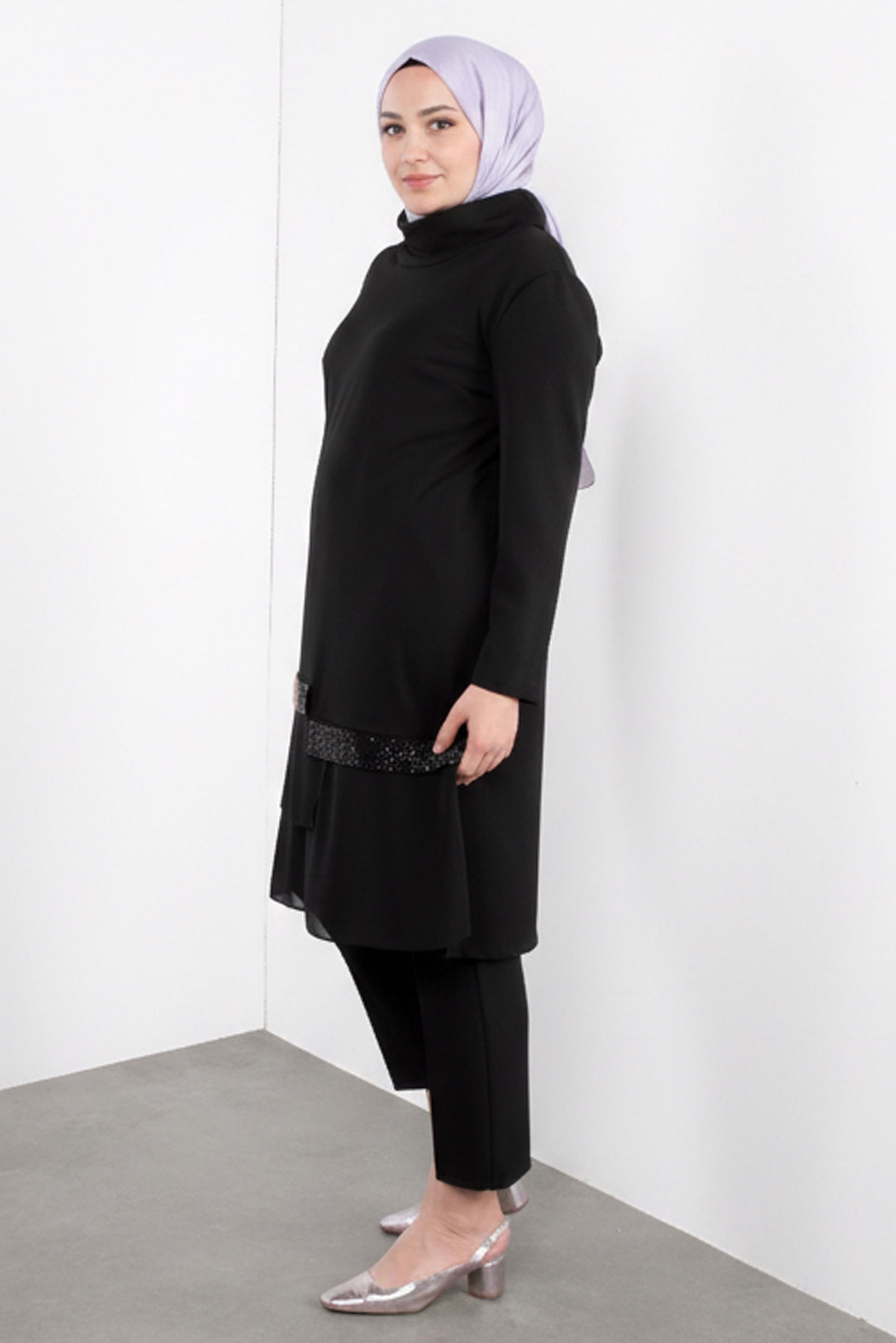 Tesettür giyim SİYAH ARA BEL PANTOLON 70129 